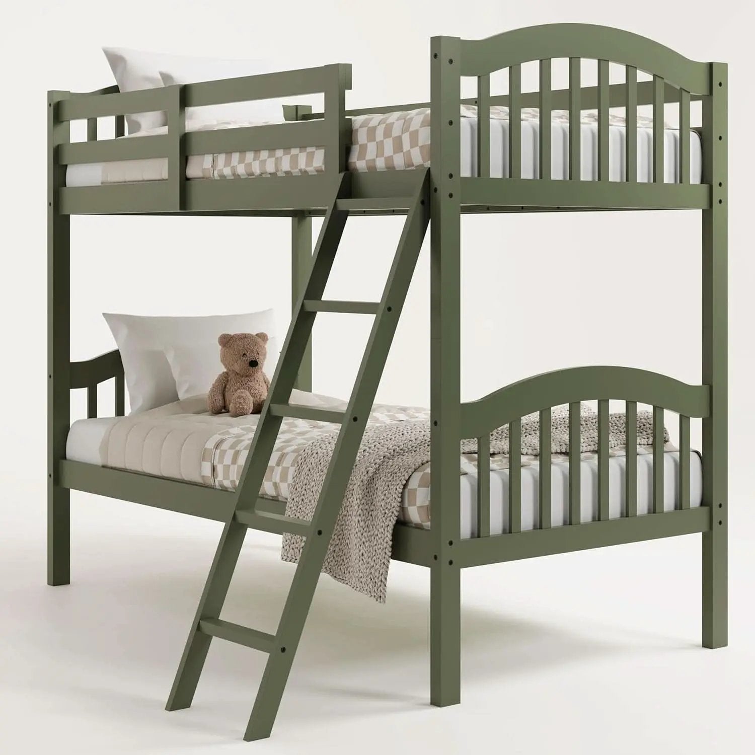 Olive Twin Over Twin Bunk Bed Converts To Two Beds from PriceLows™
