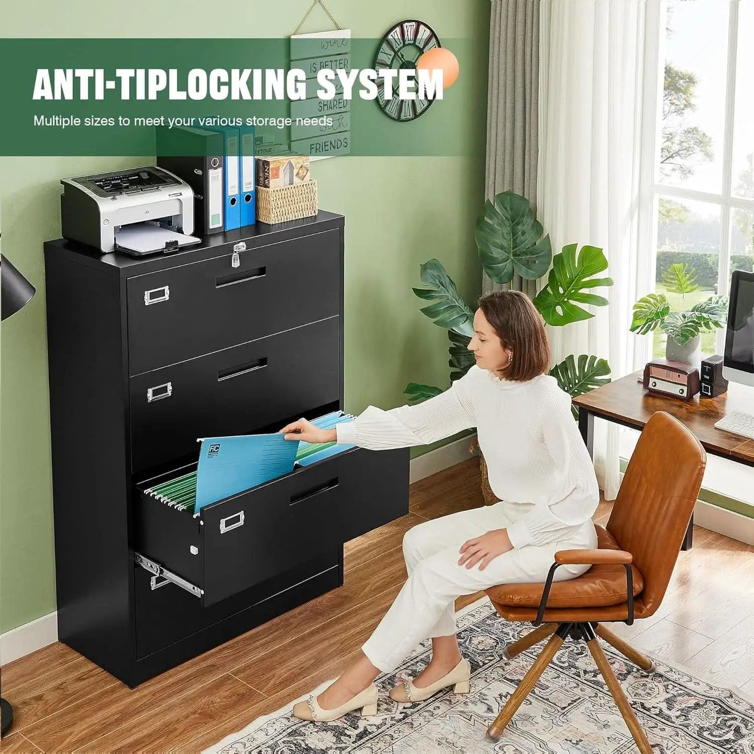 4 Drawer Metal Lateral File Cabinet With Lock For Office from PriceLows™