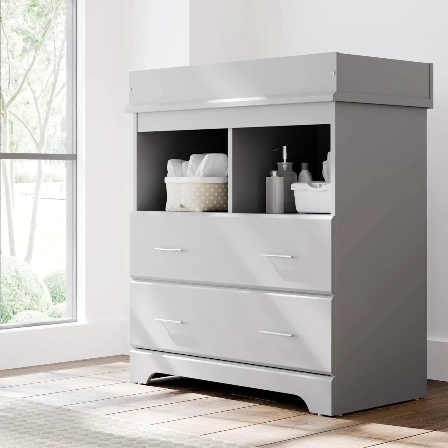 Brookside 2-Drawer Changing Table Dresser Pebble Gray from PriceLows™