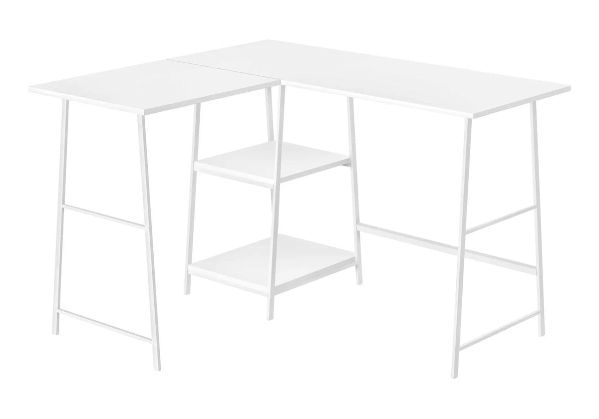 Natural Laminate L-Shaped Desk | 47.25 Inch Width | Sawhorse-Style Metal Legs | Space-Saving Corner