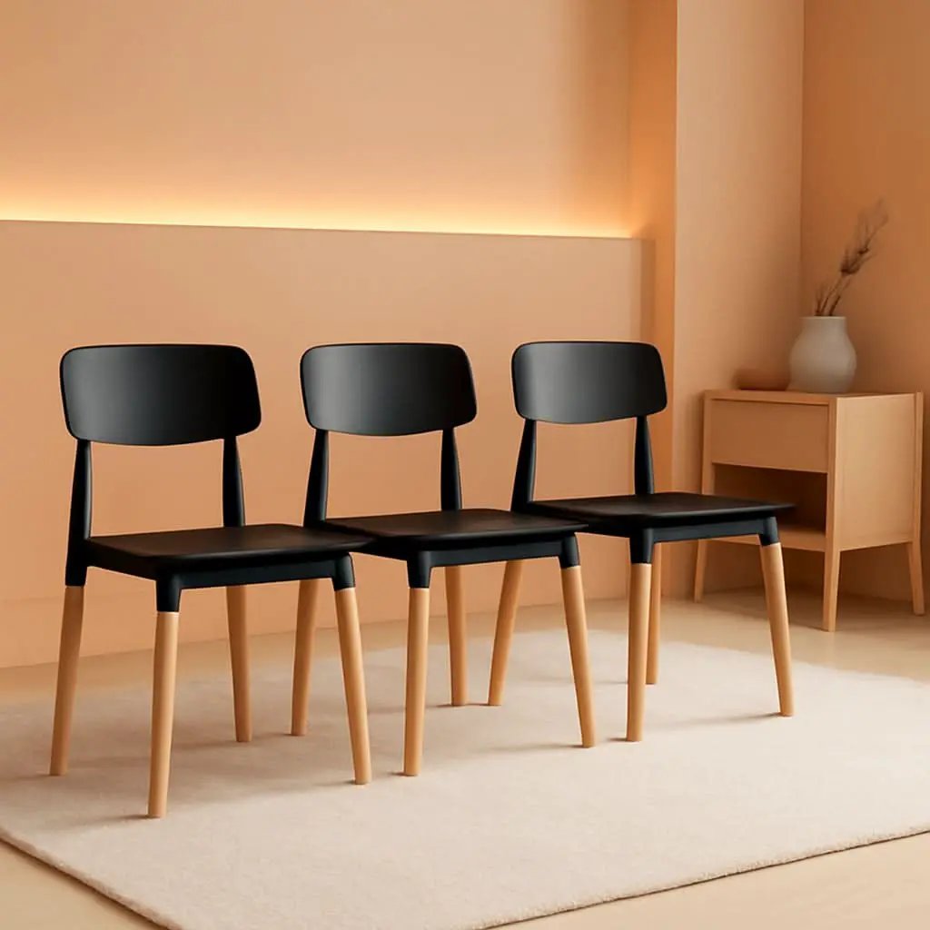Wooden Dining Chairs Set of 4 Black Ergonomic Backrest from PriceLows™