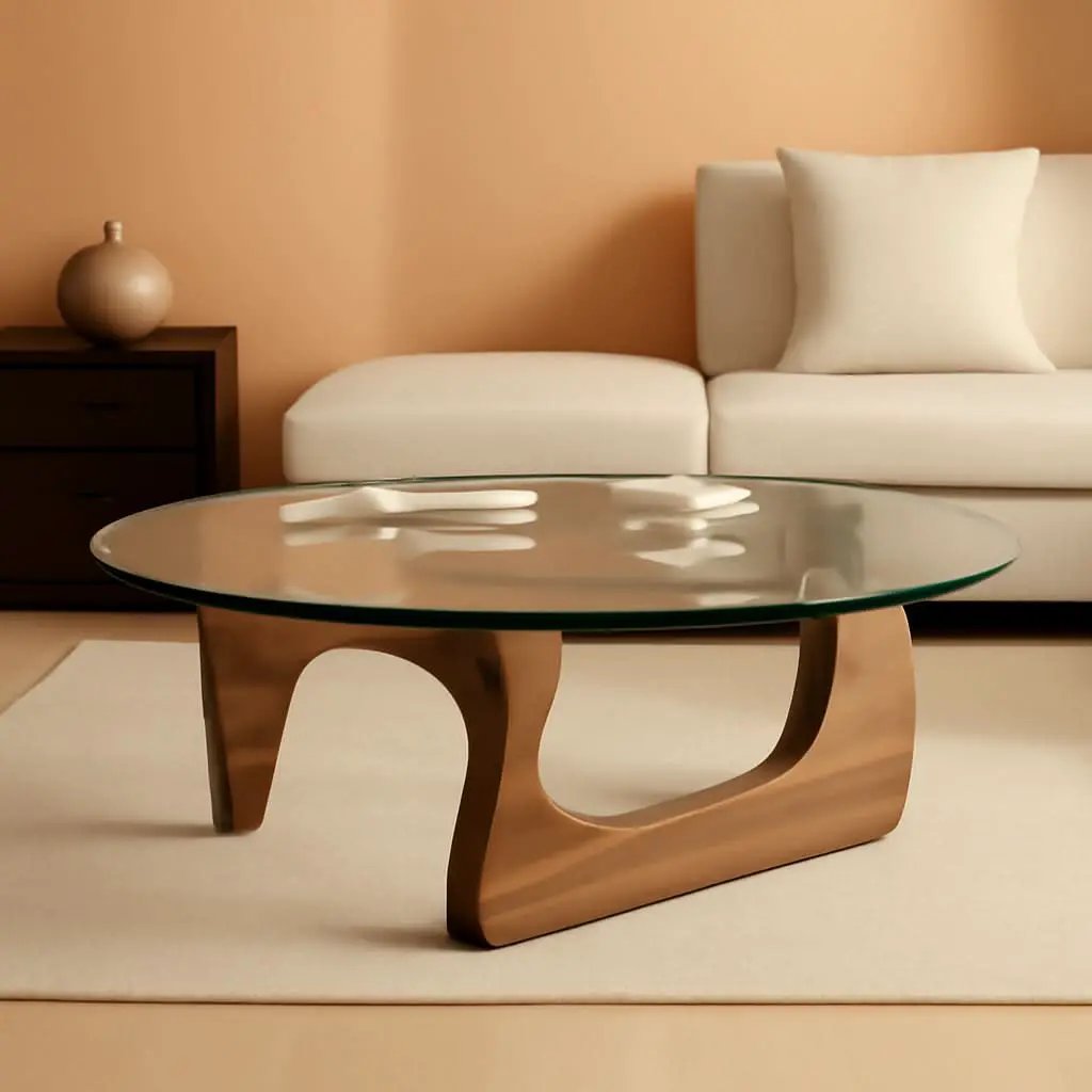 Walnut Clear Glass Oval Coffee Table Diameter 32.68 Inch from PriceLows™