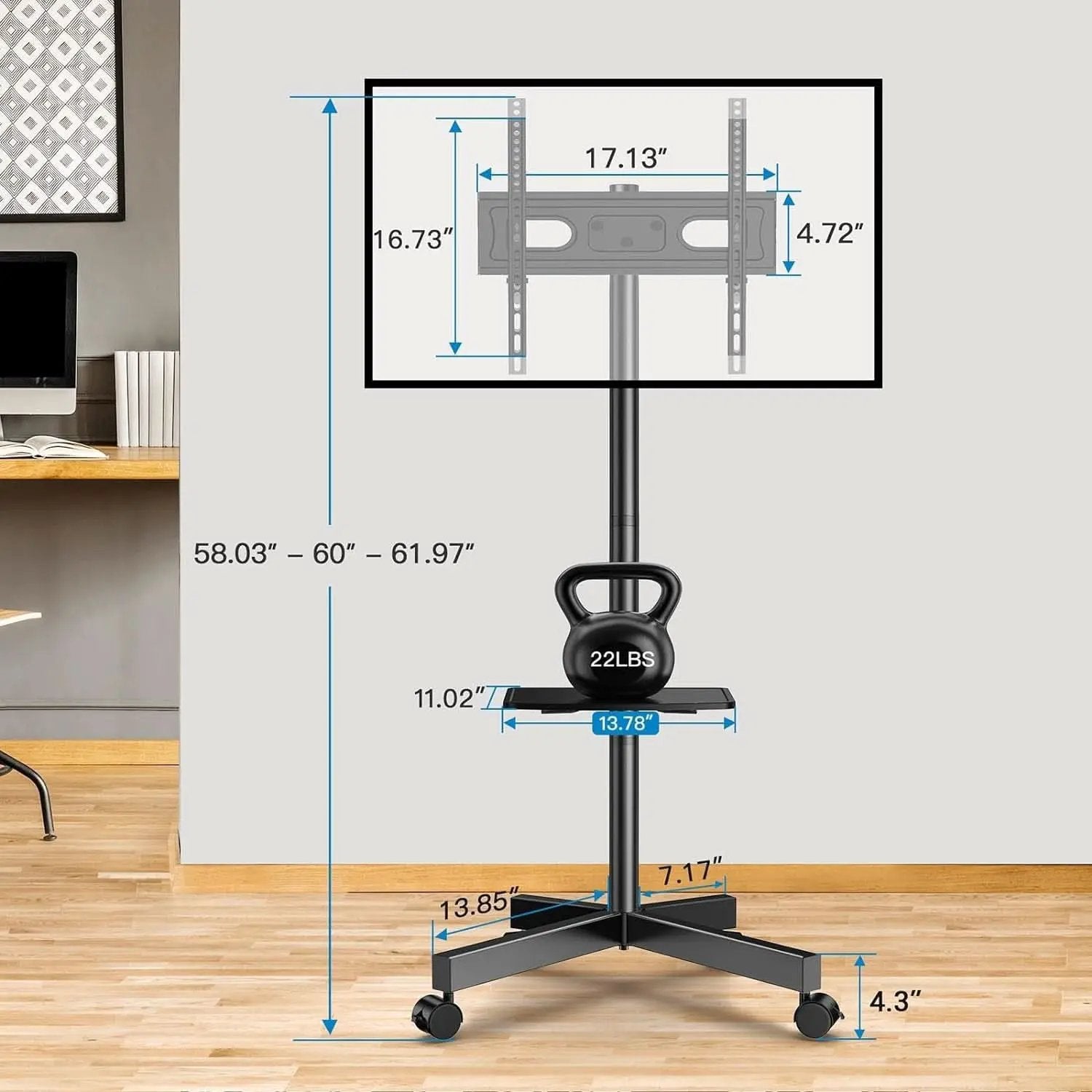 Mobile TV Stand for 23 to 60 Inch TVs with Laptop Shelf and Vesa 400x400 from PriceLows™