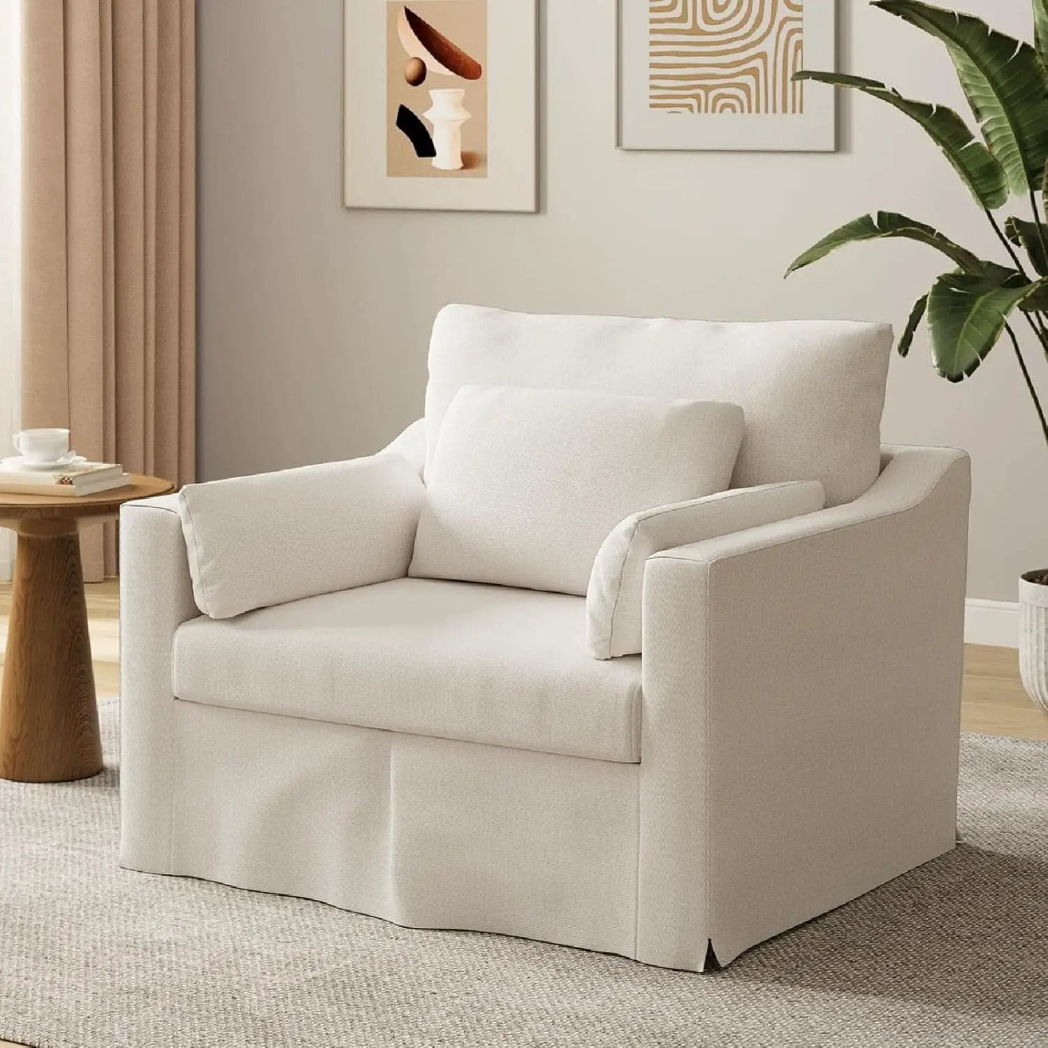 Beige Chenille Slipcovered 42 Inches Wide Armchair from PriceLows™