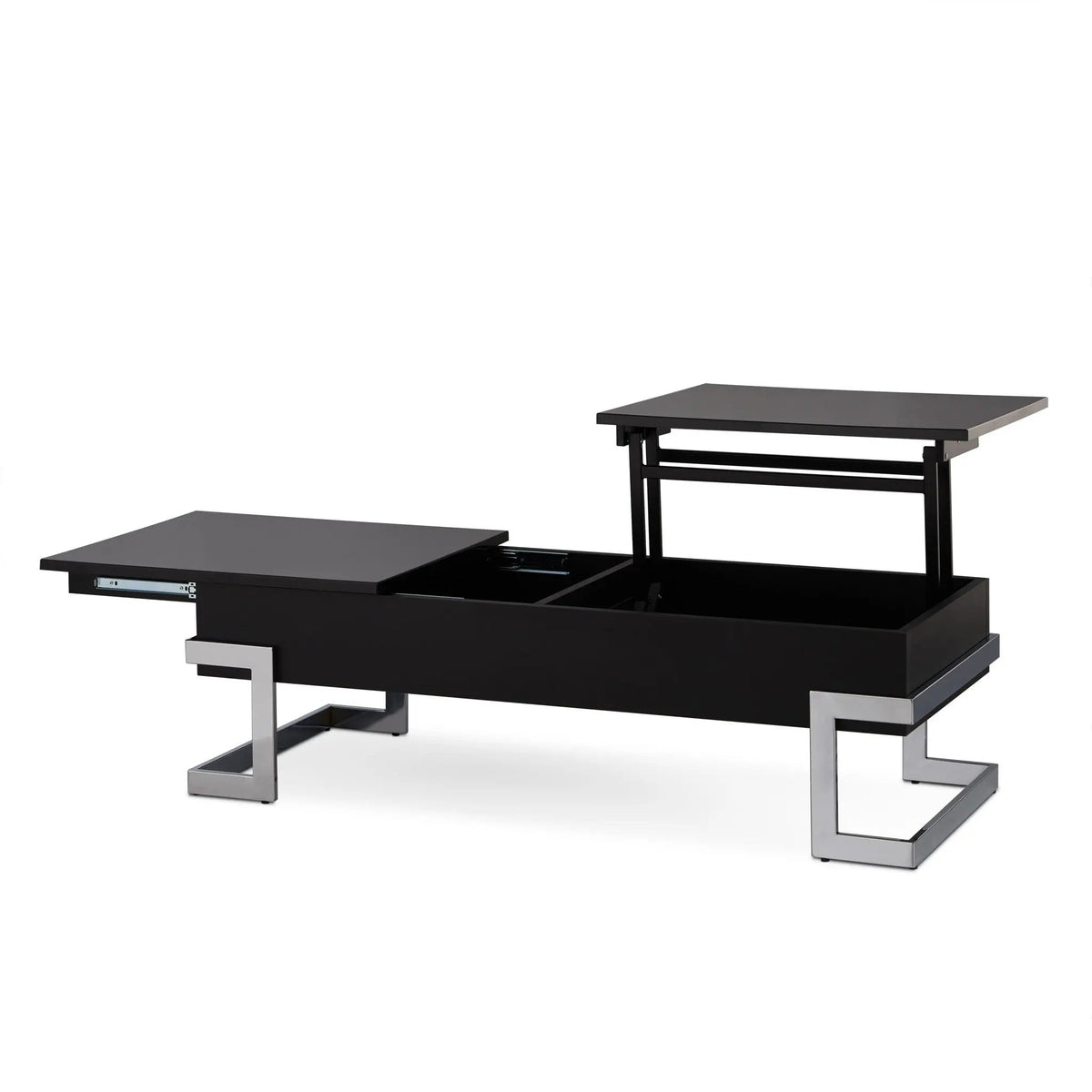 Calmam Lift Top Coffee Table | High Gloss Finish | 47 Inch Width | Geometric Metal Base