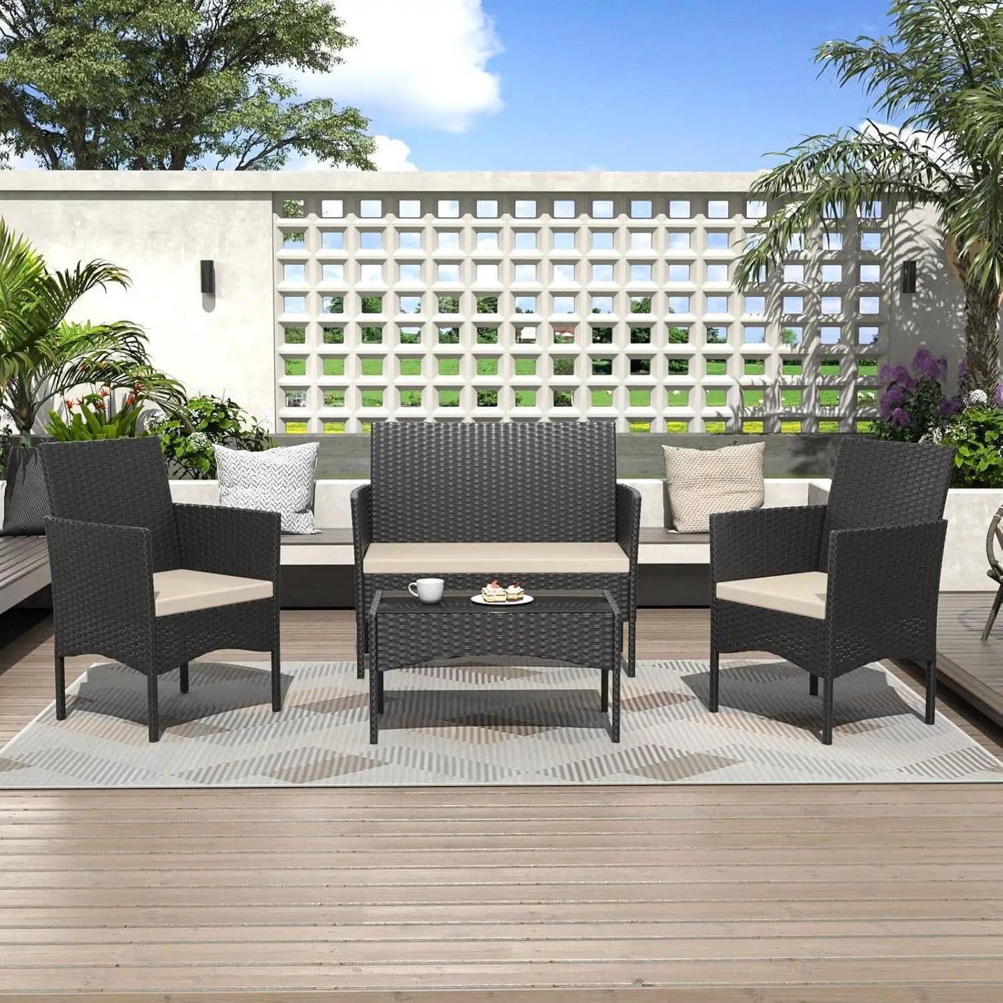 Stylish Four Piece Outdoor Rattan Patio Furniture Set from PriceLows™