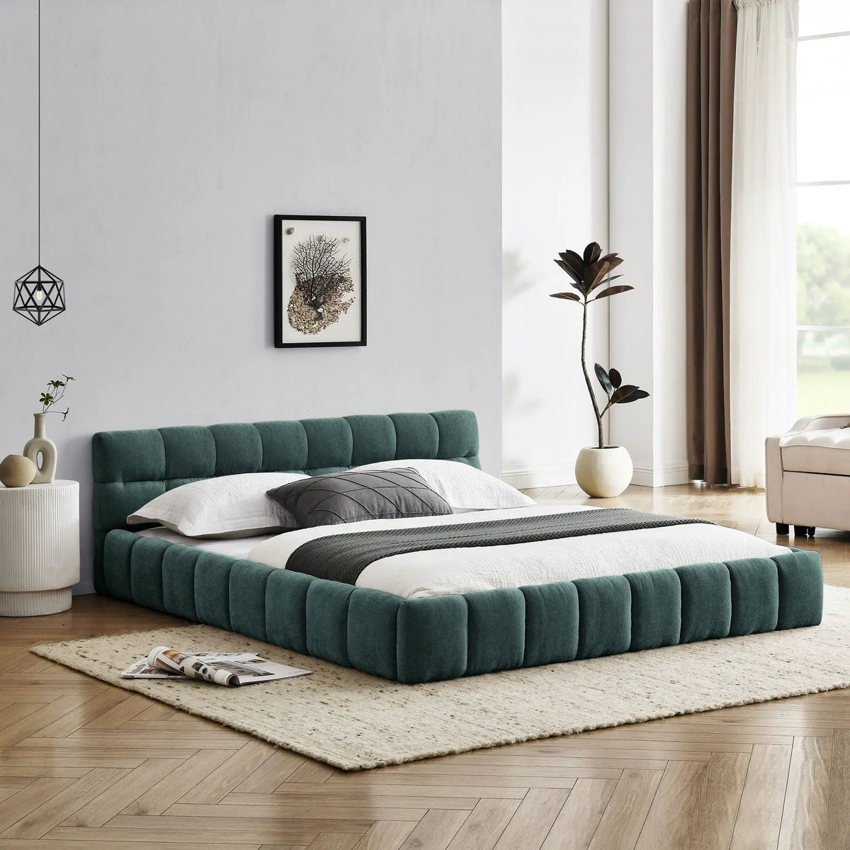 Modern Platform Storage Bed Frame | Thick Fabric Upholstery | Soft Headboard | Solid Construction
