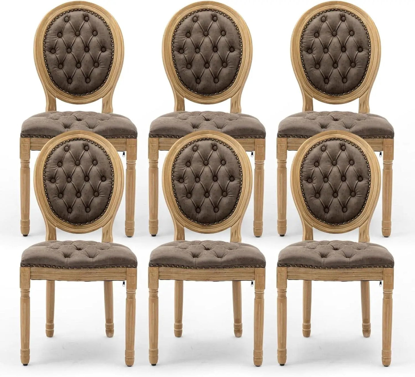 Brown PU Leather Upholstered Dining Chairs Set Of 6 from PriceLows™