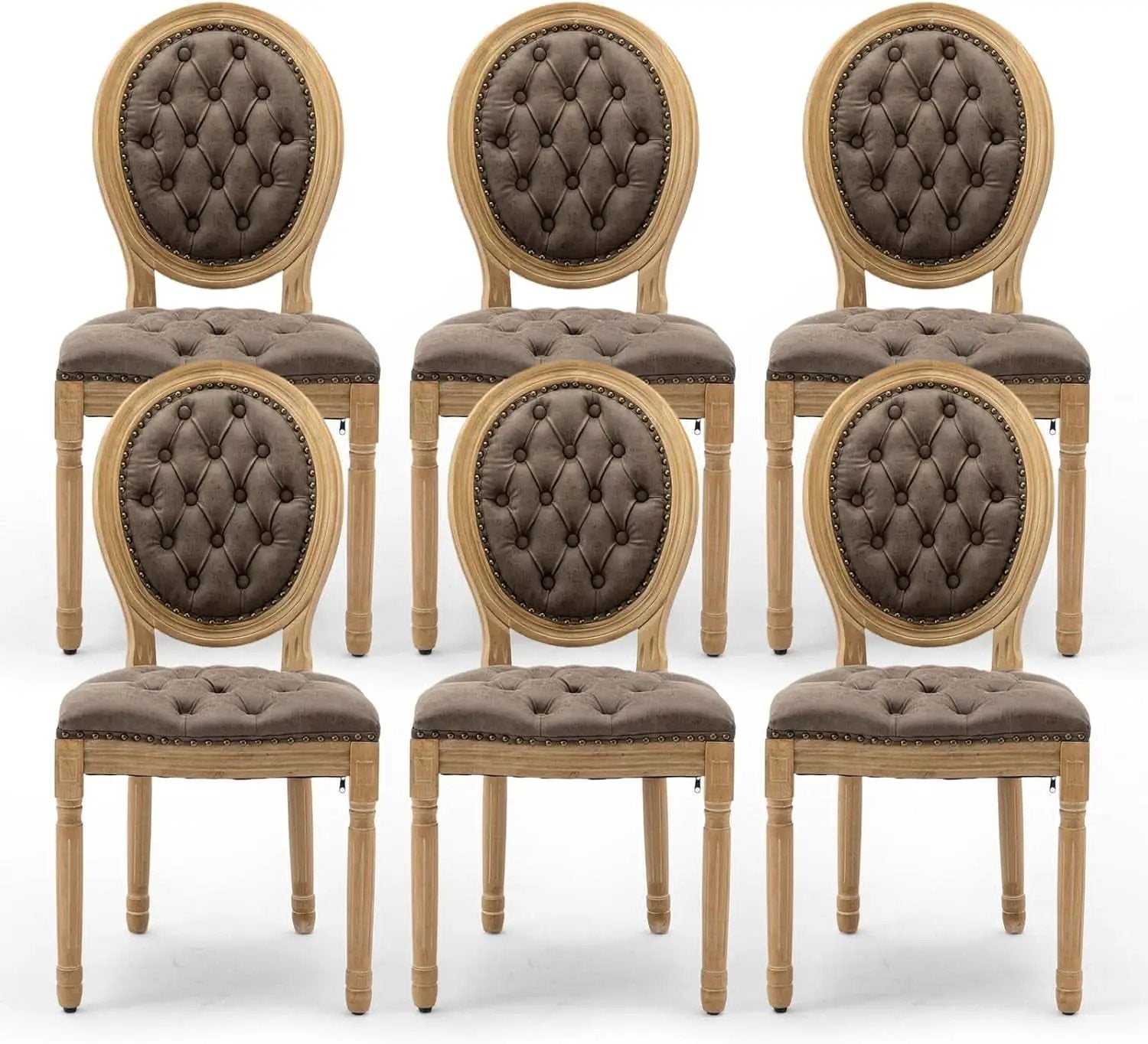 Brown PU Leather Upholstered Dining Chairs Set Of 6 from PriceLows™