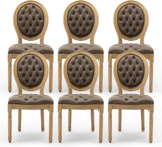 Brown PU Leather Upholstered Dining Chairs Set Of 6 from PriceLows™