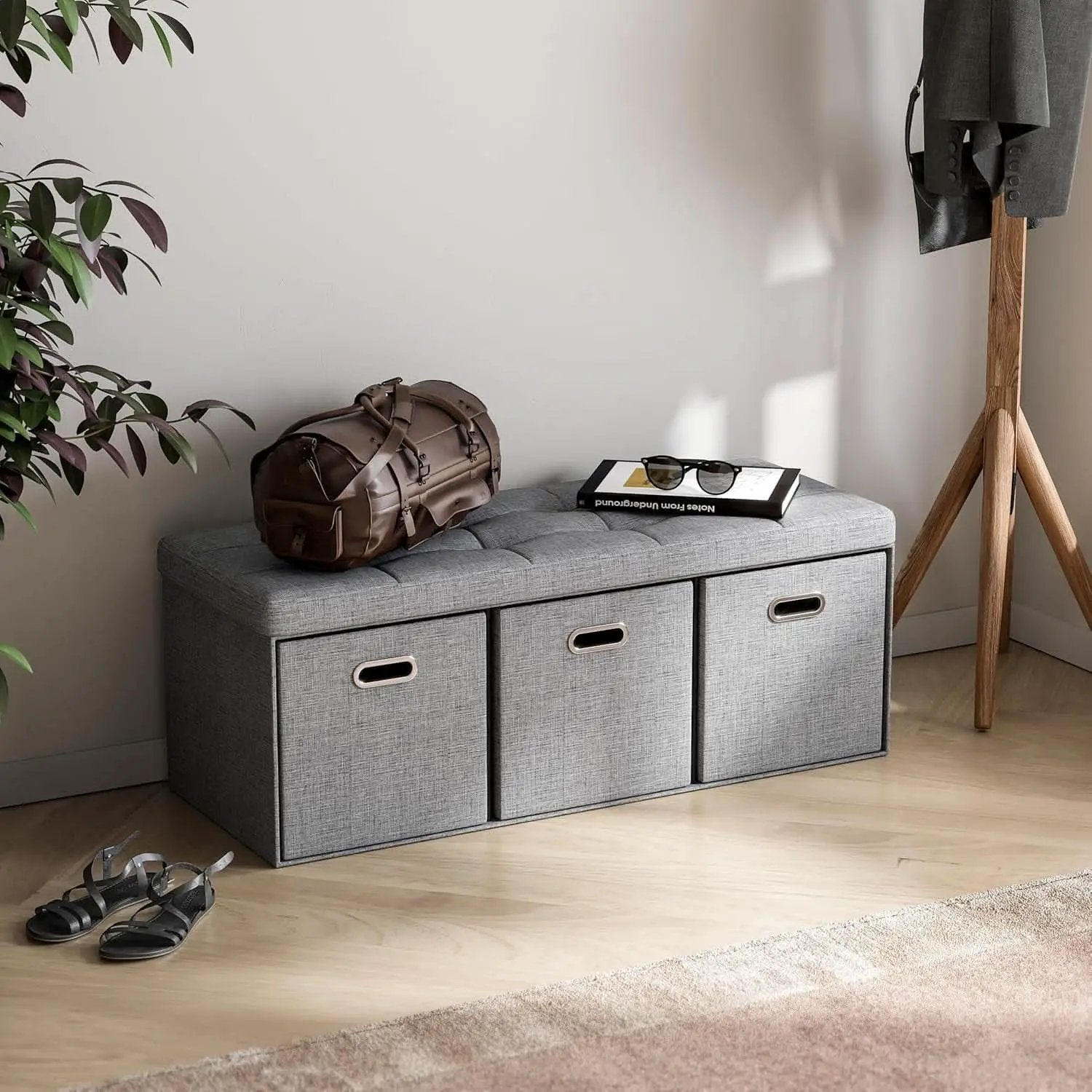 Oversized Forty Inch Gray Storage Ottoman With Drawers from PriceLows™