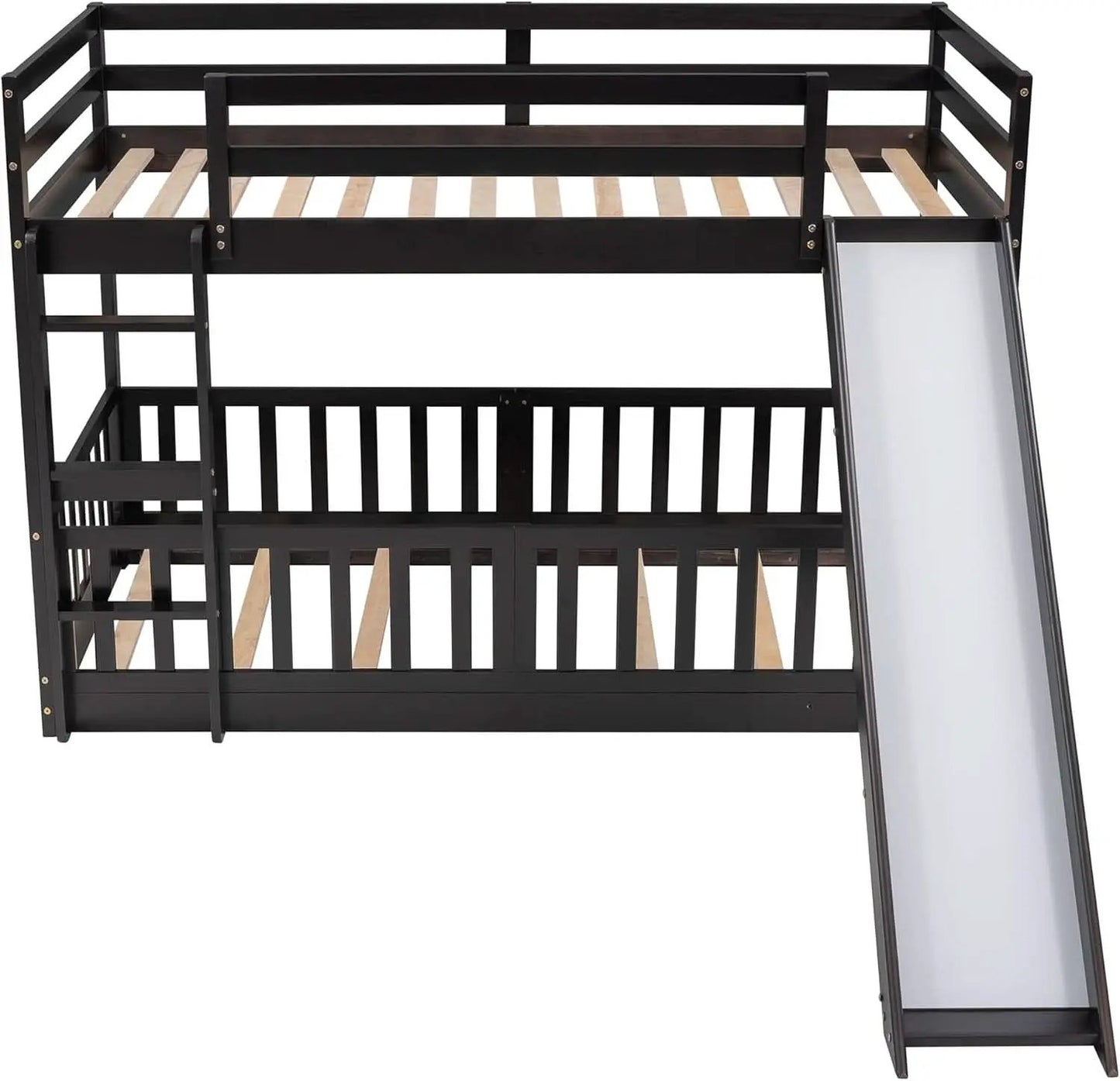 Twin Over Twin Floor Bunk Bed With Slide And Ladder from PriceLows™