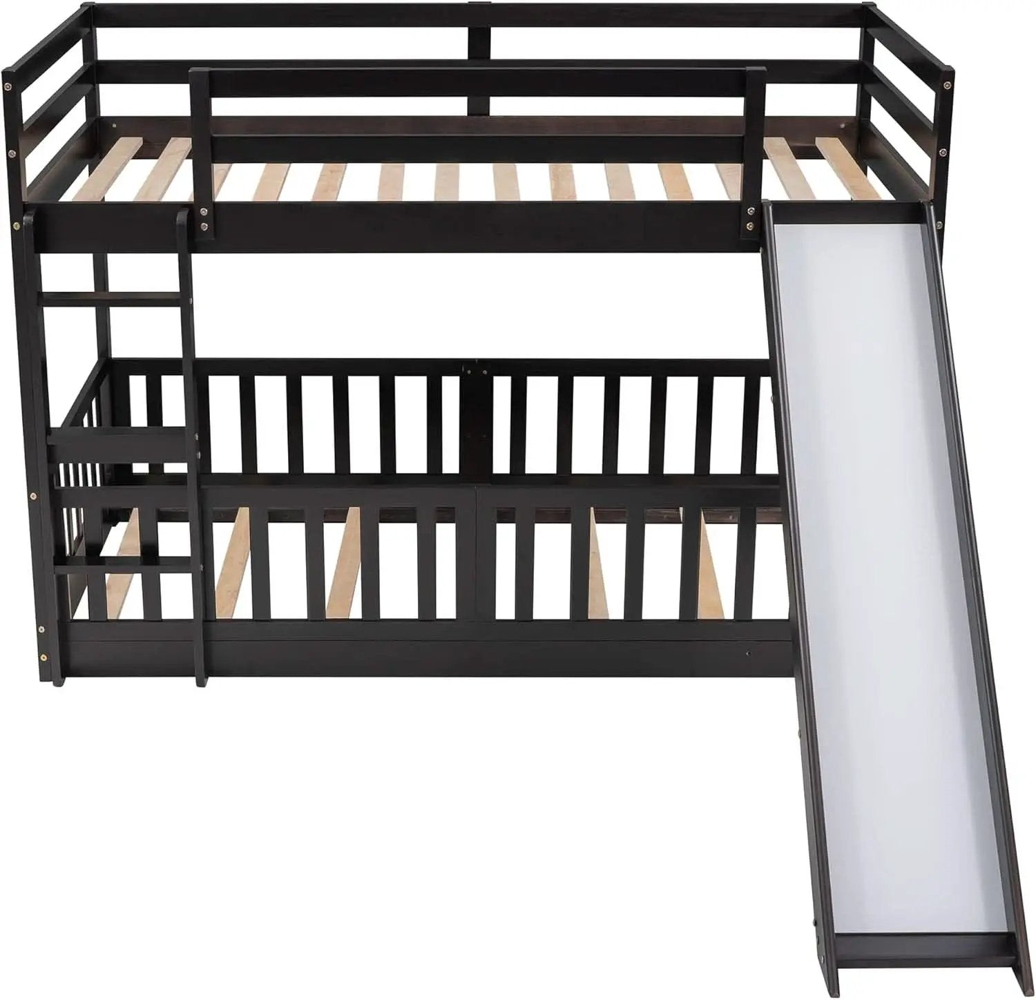 Twin Over Twin Floor Bunk Bed With Slide And Ladder from PriceLows™