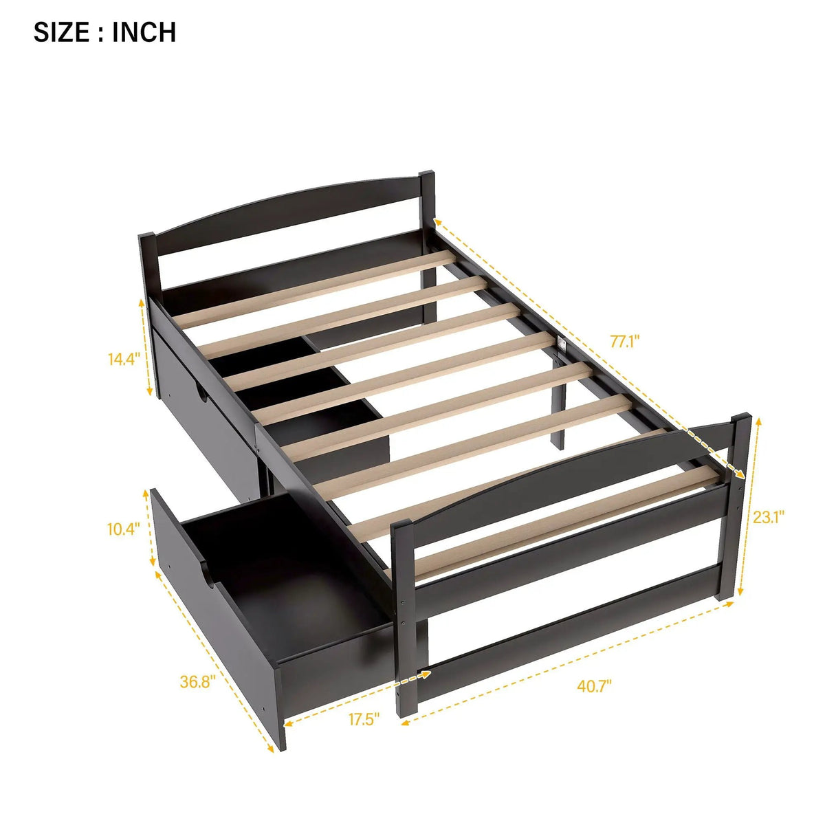Platform Bed | Pine Wood Frame | Dual Rolling Drawers