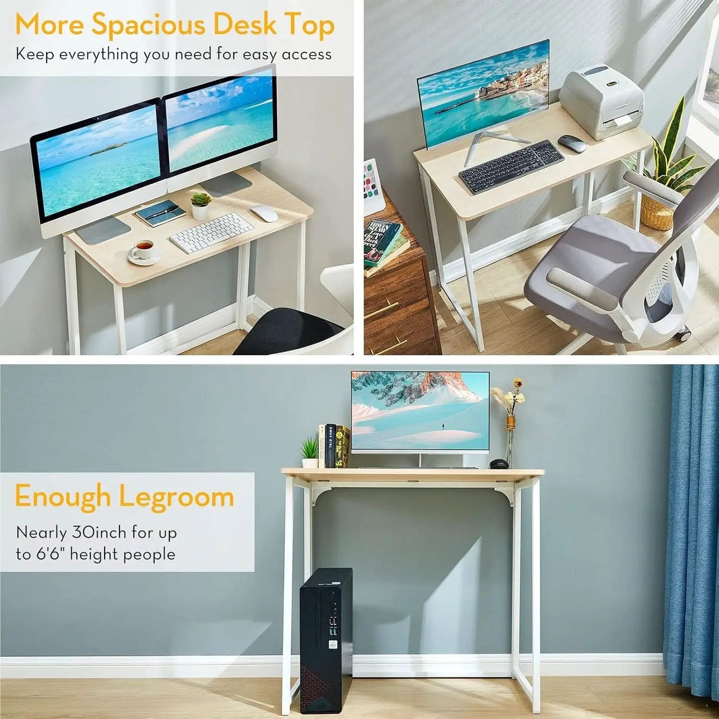 Folding Desk 31.5 Inch Oak Wood Small Space Computer Table from PriceLows™