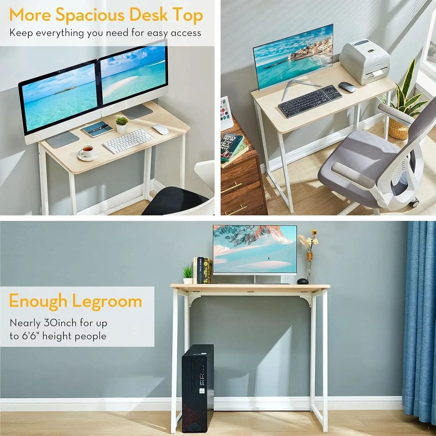 Folding Desk 31.5 Inch Oak Wood Small Space Computer Table from PriceLows™