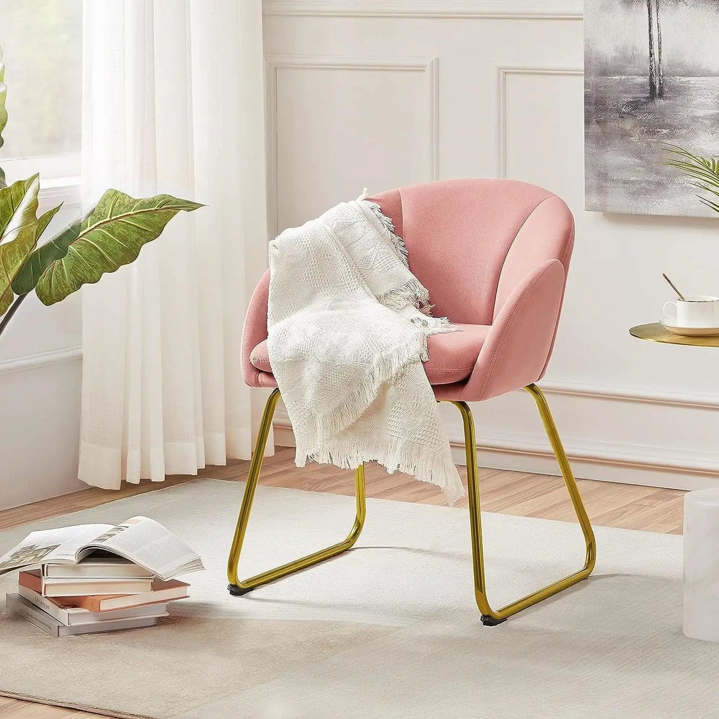 Pink Velvet Flower Armchair With Gold Legs Living Room from PriceLows™