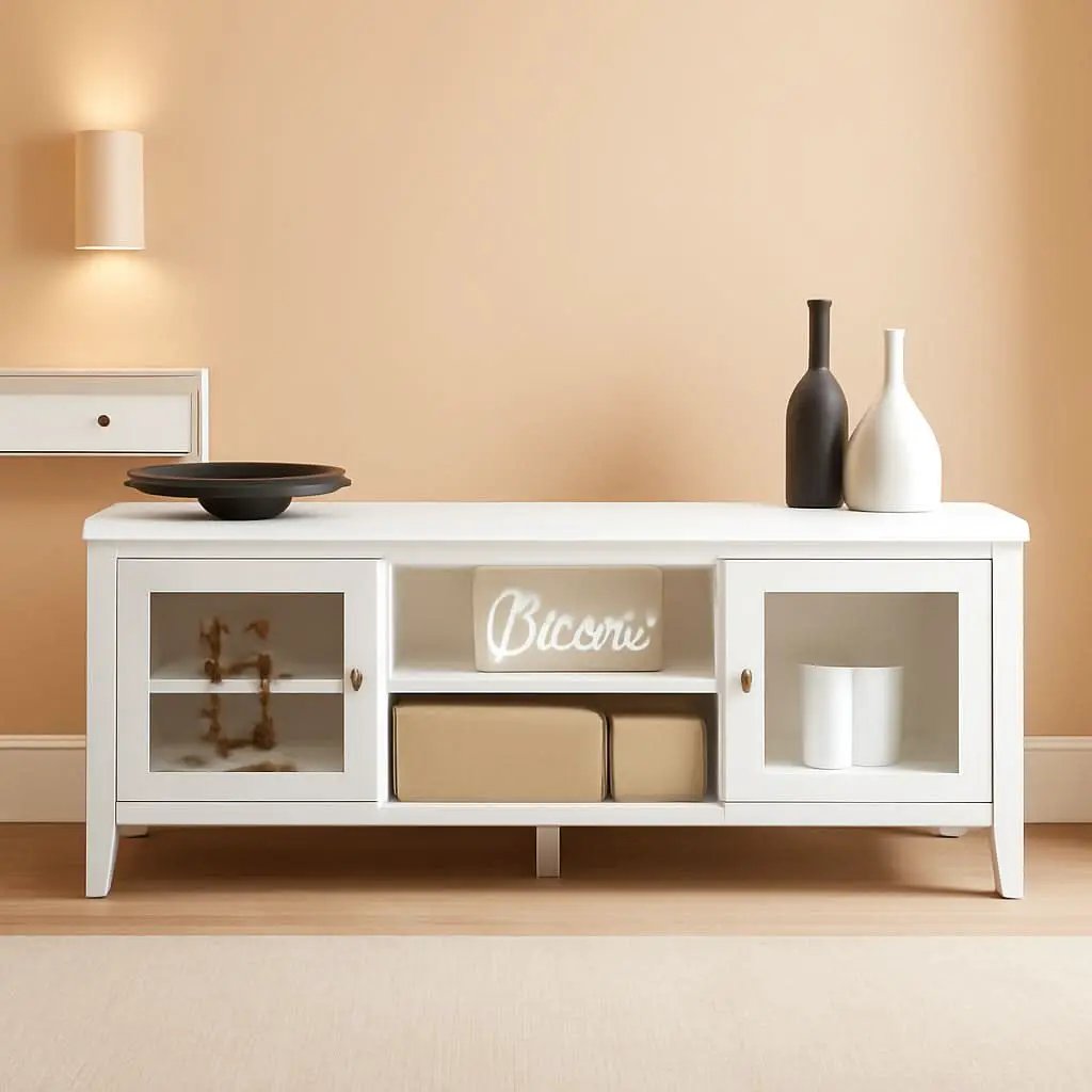 55 Inch TV Stand White With Storage Shelves And Cubbies from PriceLows™