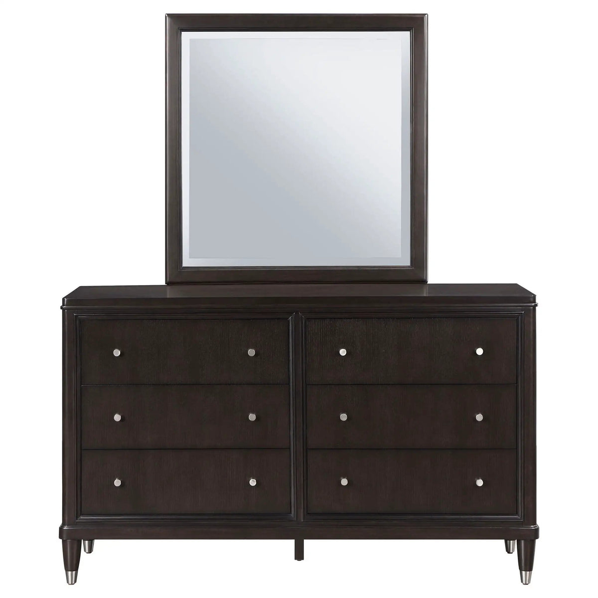 Emberlyn 6-drawer Dresser with Mirror | 64.25 x 20 x 76.75 in | Velvet & Wood | Brown