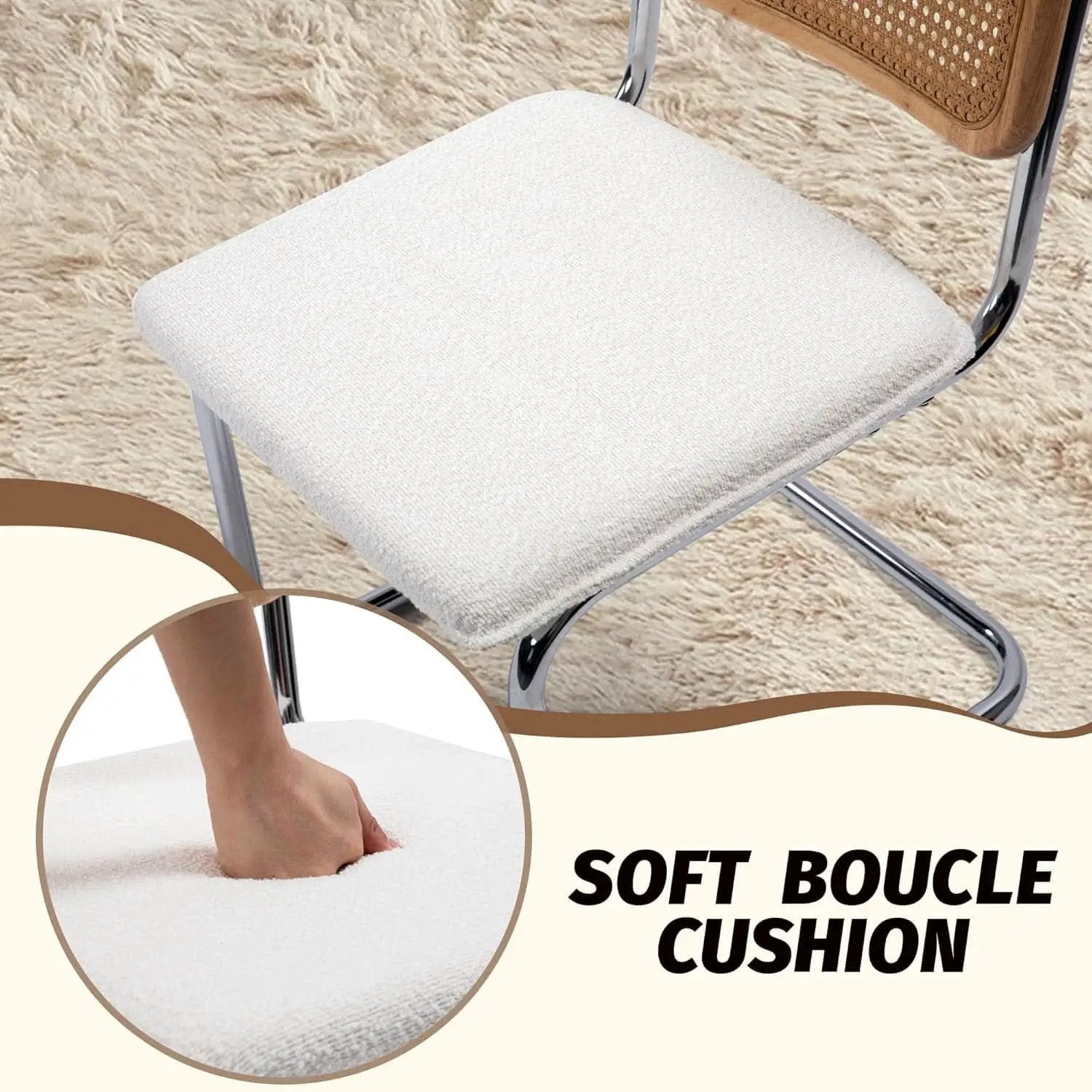 Modern Cesca Cane Dining Chairs With White Boucle Seat from PriceLows™