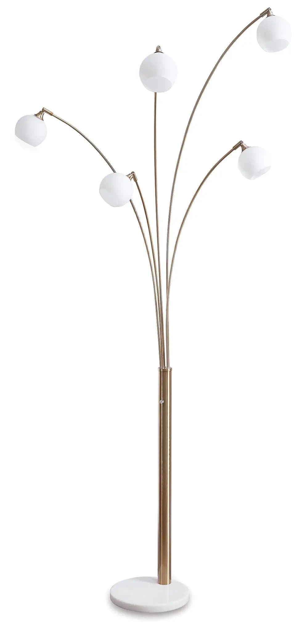 Taliya Metal Arc Lamp | 13.75 x 28 x 95 in | Marble & Glass | Champagne / White