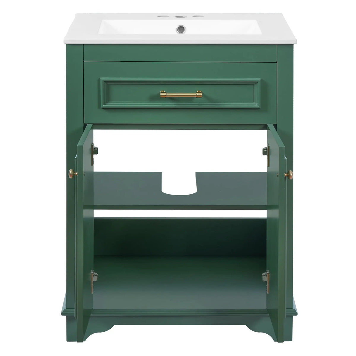 Bathroom Vanity With Integrated Sink, 2 Door Cabinet With Tip Out Drawer | 3 Pieces | Solid Wood & Iron | Bathroom