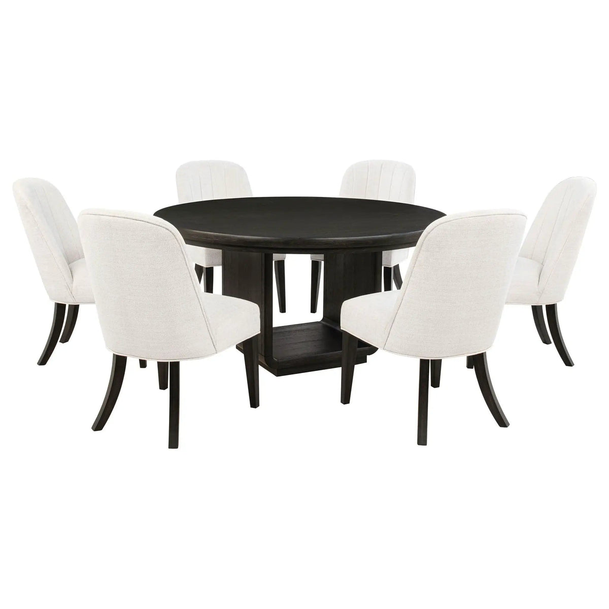 Leandro 7-piece Round Dining Table Set Burnished (Style 2) | 7-Piece Set | Fabric | Black