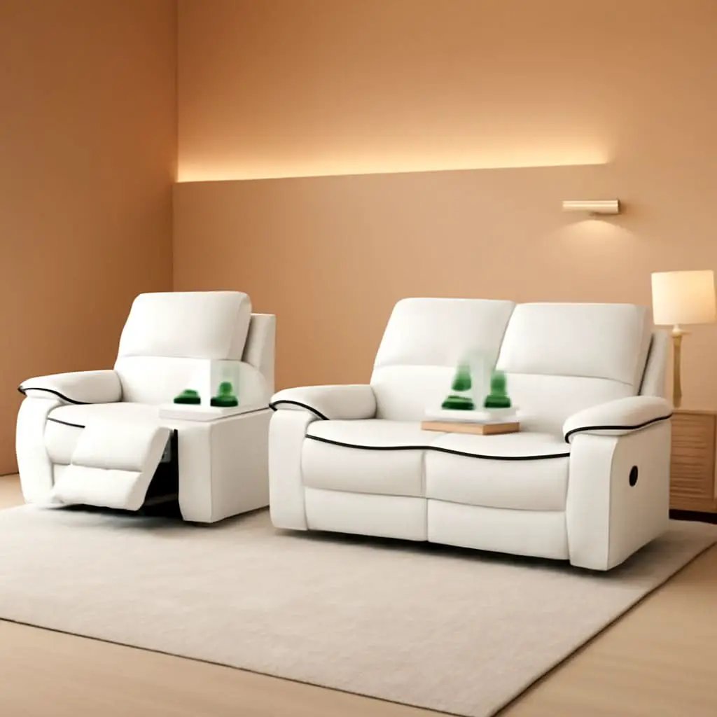 Leather Recliner Sofa Set With Storage Console White from PriceLows™