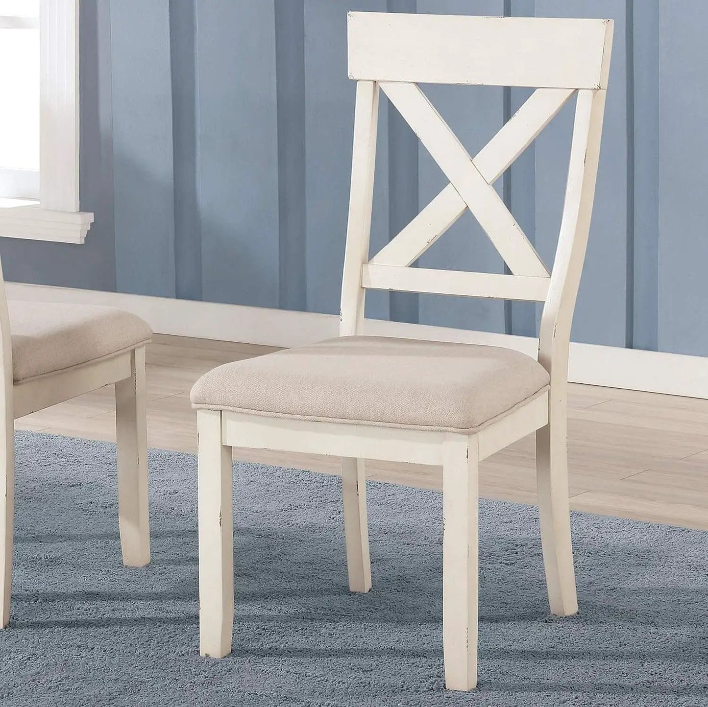 Prato Wood Cross Back Dining Chairs Antique White Tan from PriceLows™