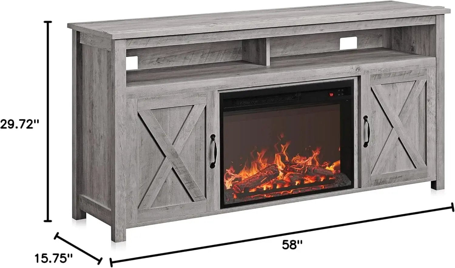 Barn Door Electric Fireplace TV Stand For 65 Inch TVs Gray from PriceLows™