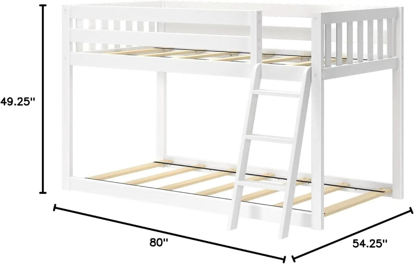 White Twin Low Bunk Bed Solid Wood Frame For Kids Safe from PriceLows™