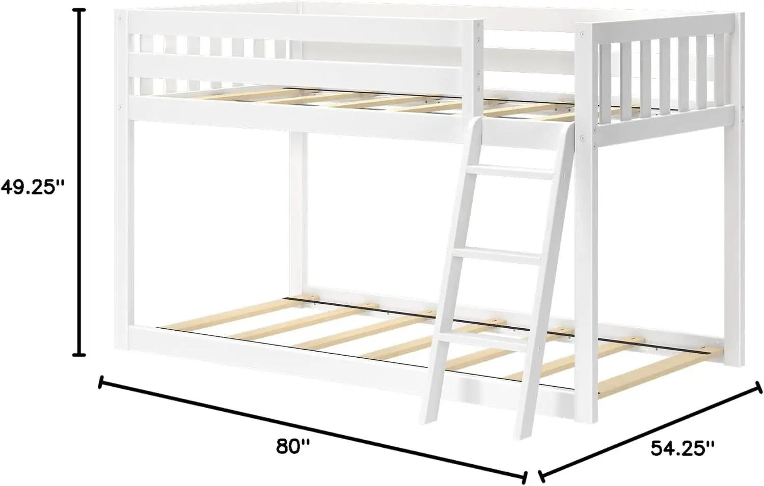 White Twin Low Bunk Bed Solid Wood Frame For Kids Safe from PriceLows™