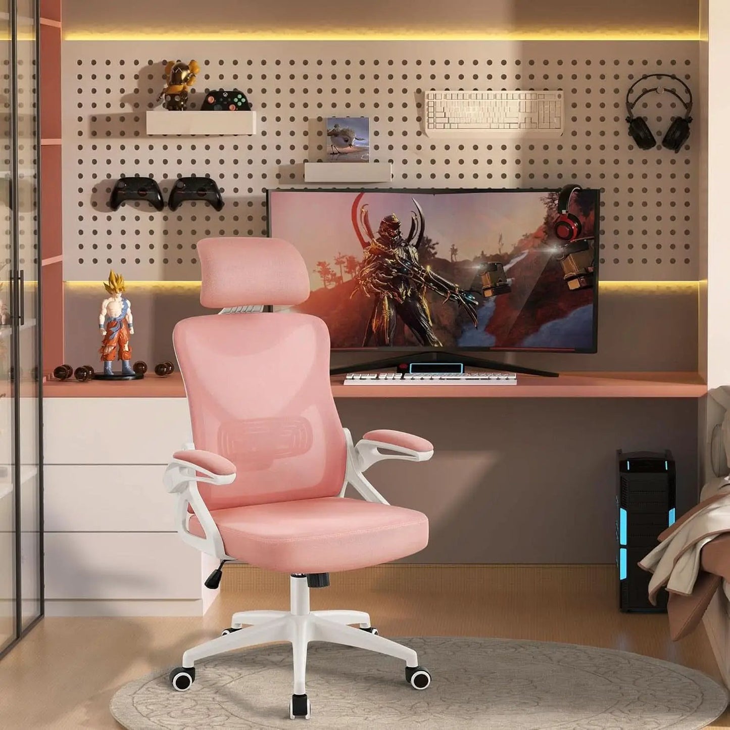 Ergonomic Office Chair High Back Mesh White Pink Lumbar from PriceLows™