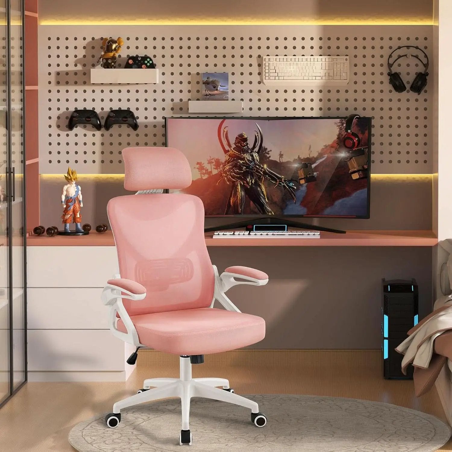 Ergonomic Office Chair High Back Mesh White Pink Lumbar from PriceLows™