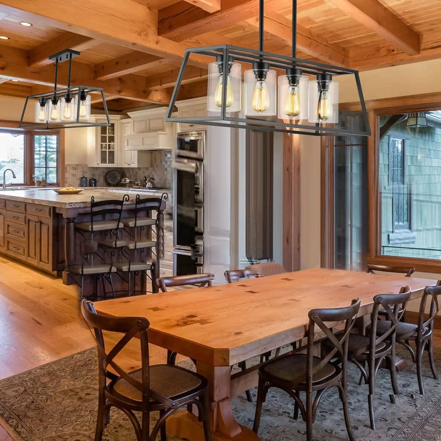 Black Farmhouse Linear Chandelier 4 Light For Dining Room from PriceLows™
