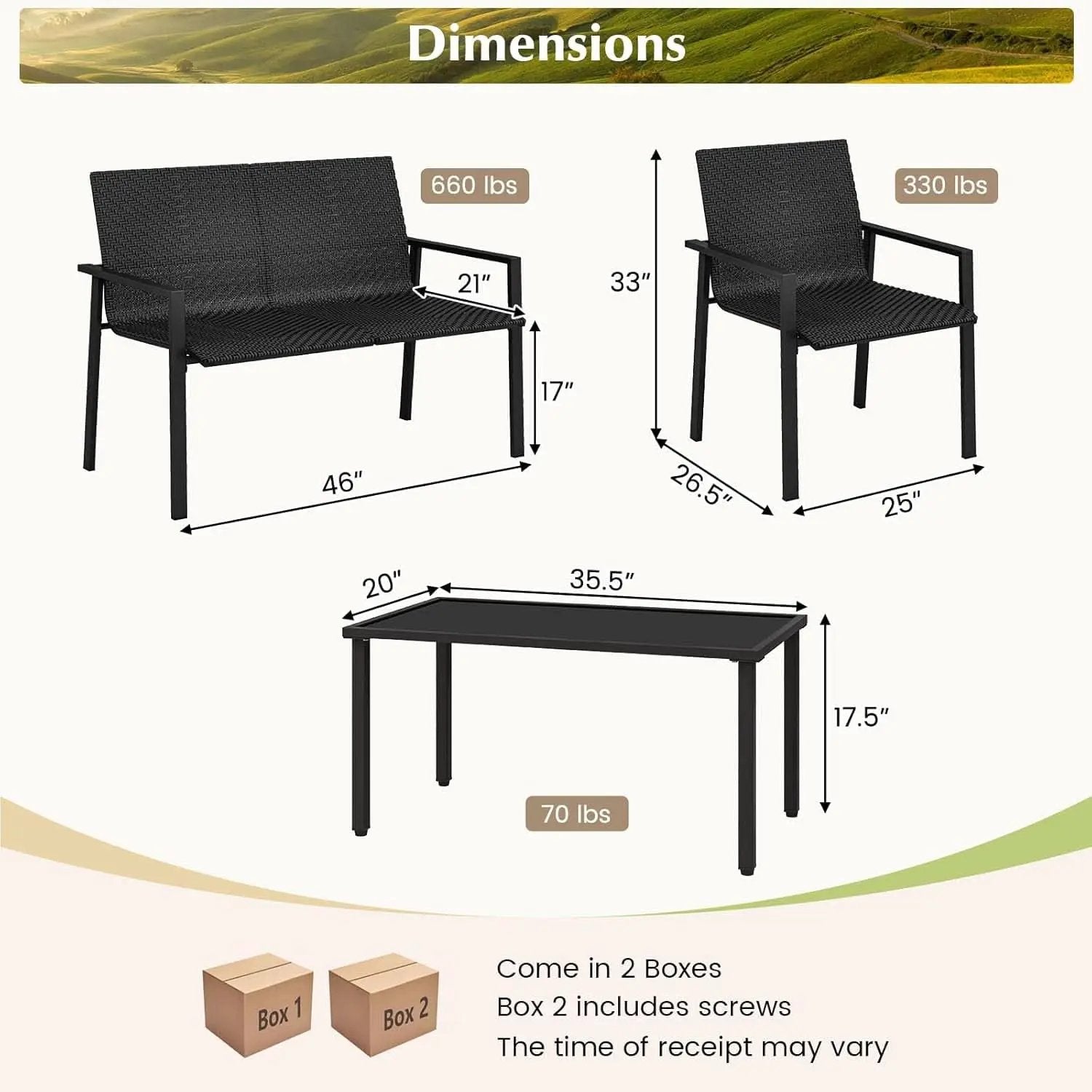 4 Piece Wicker Patio Conversation Set Black Coffee Table from PriceLows™