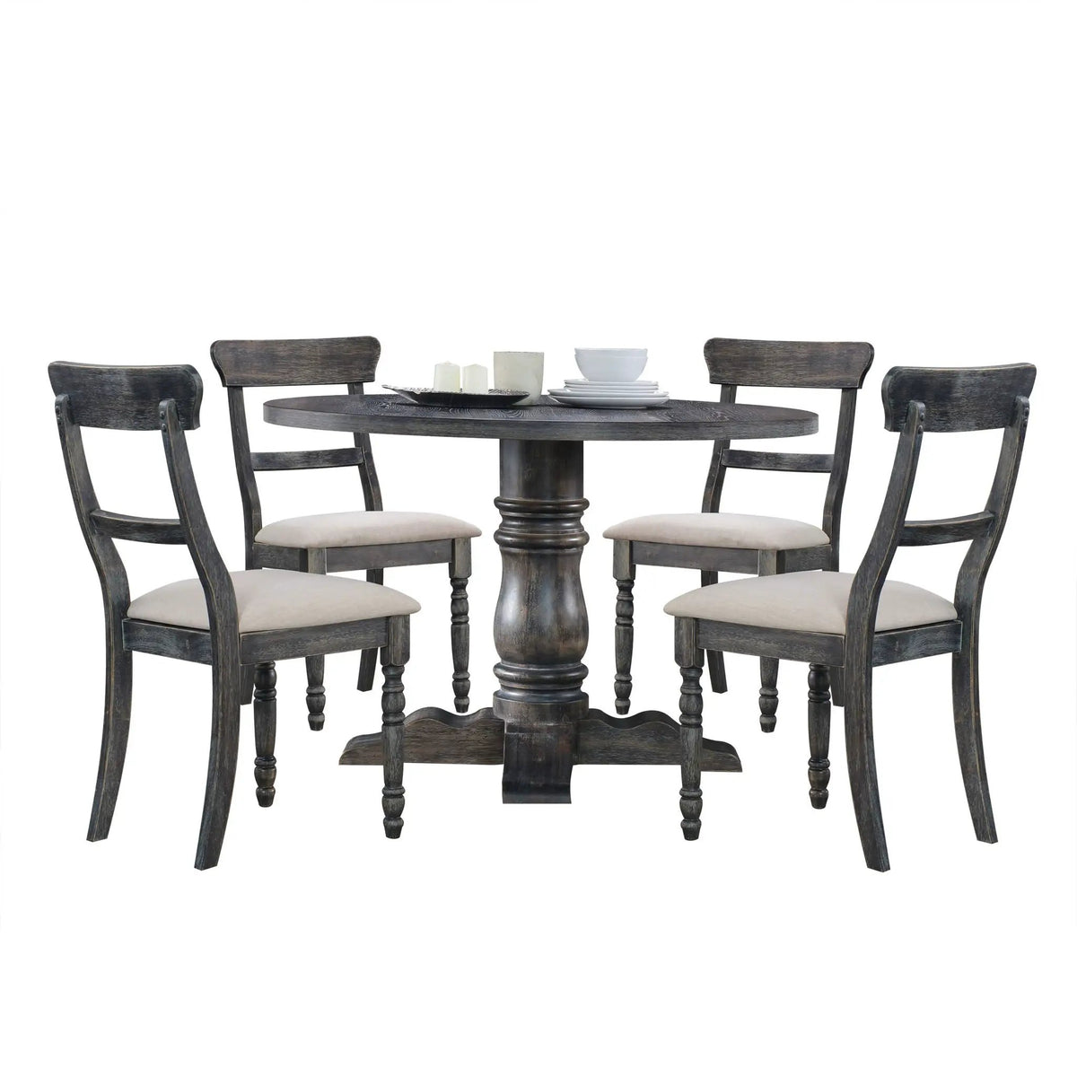 Leventis Linen Side Chairs | Set Of 2 | Light Brown | Weathered Gray Wood Details