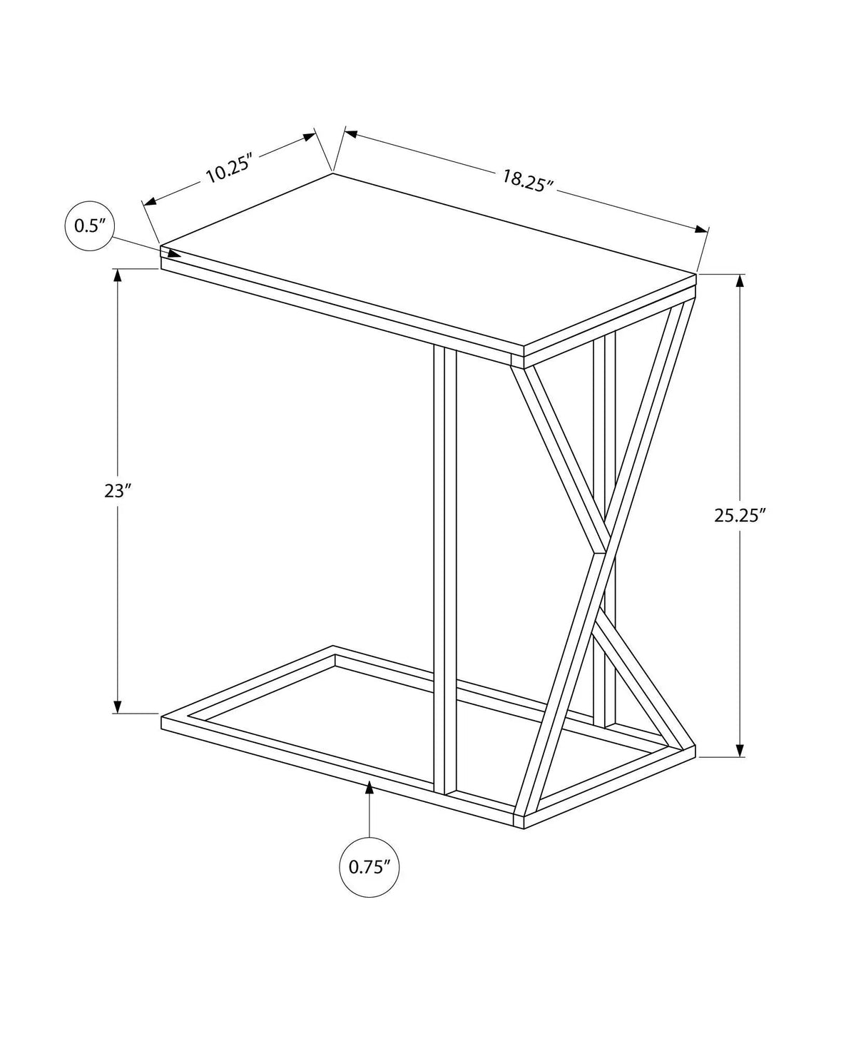 C-Shaped Accent Table | Slide-Under Base | Rectangular Tabletop | Sturdy And Lightweight