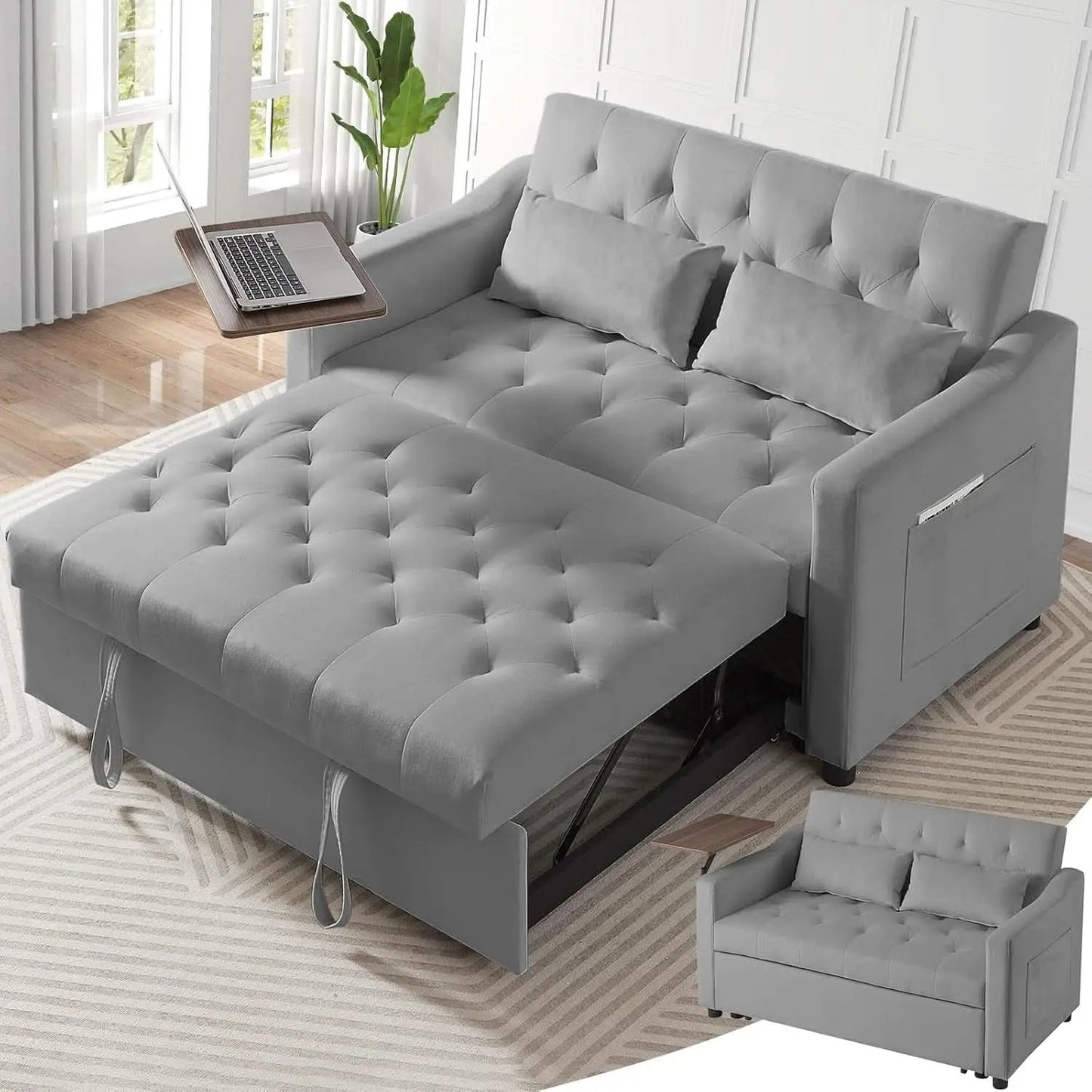 Grey Adjustable Backrest Convertible Sleeper Sofa Bed from PriceLows™