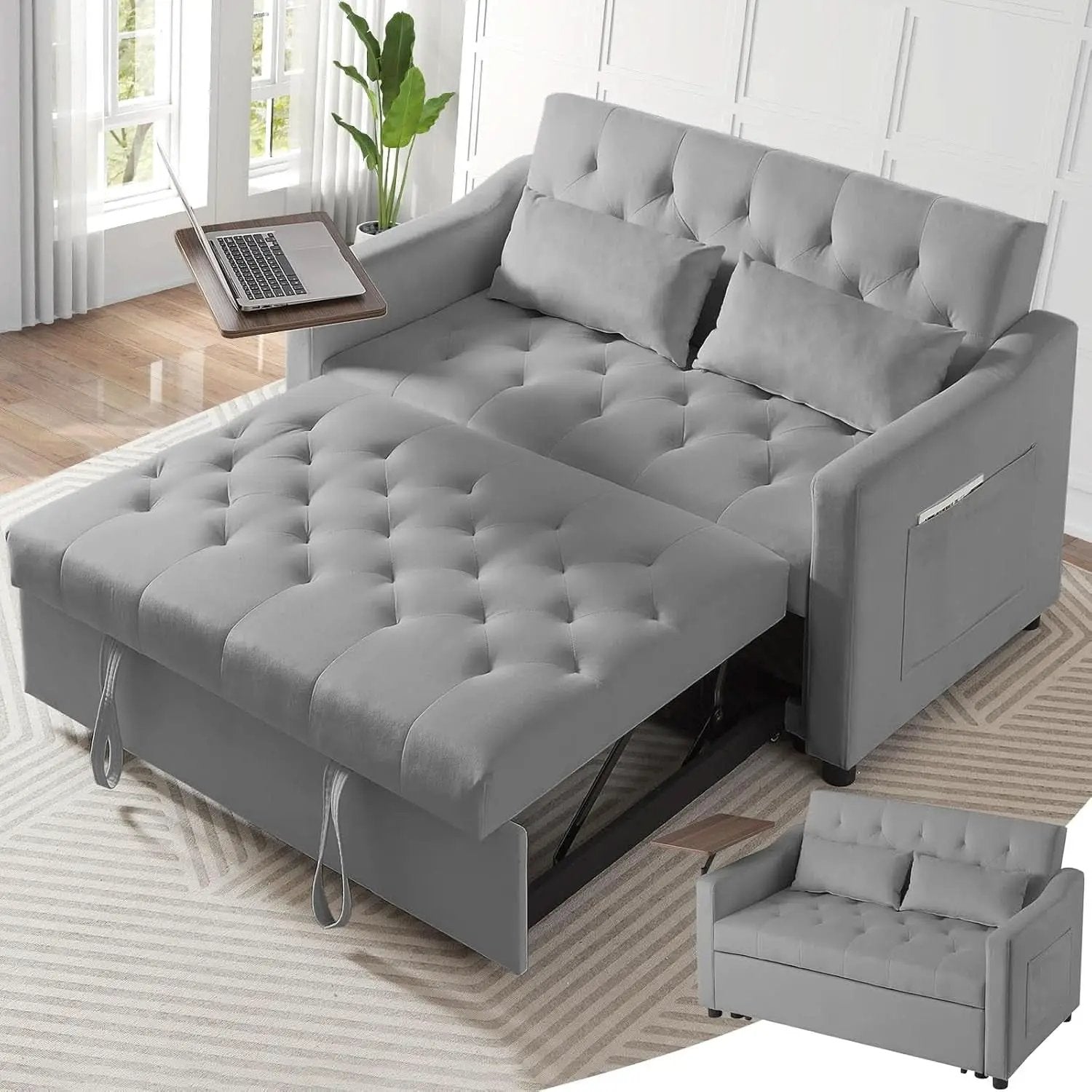 Grey Adjustable Backrest Convertible Sleeper Sofa Bed from PriceLows™