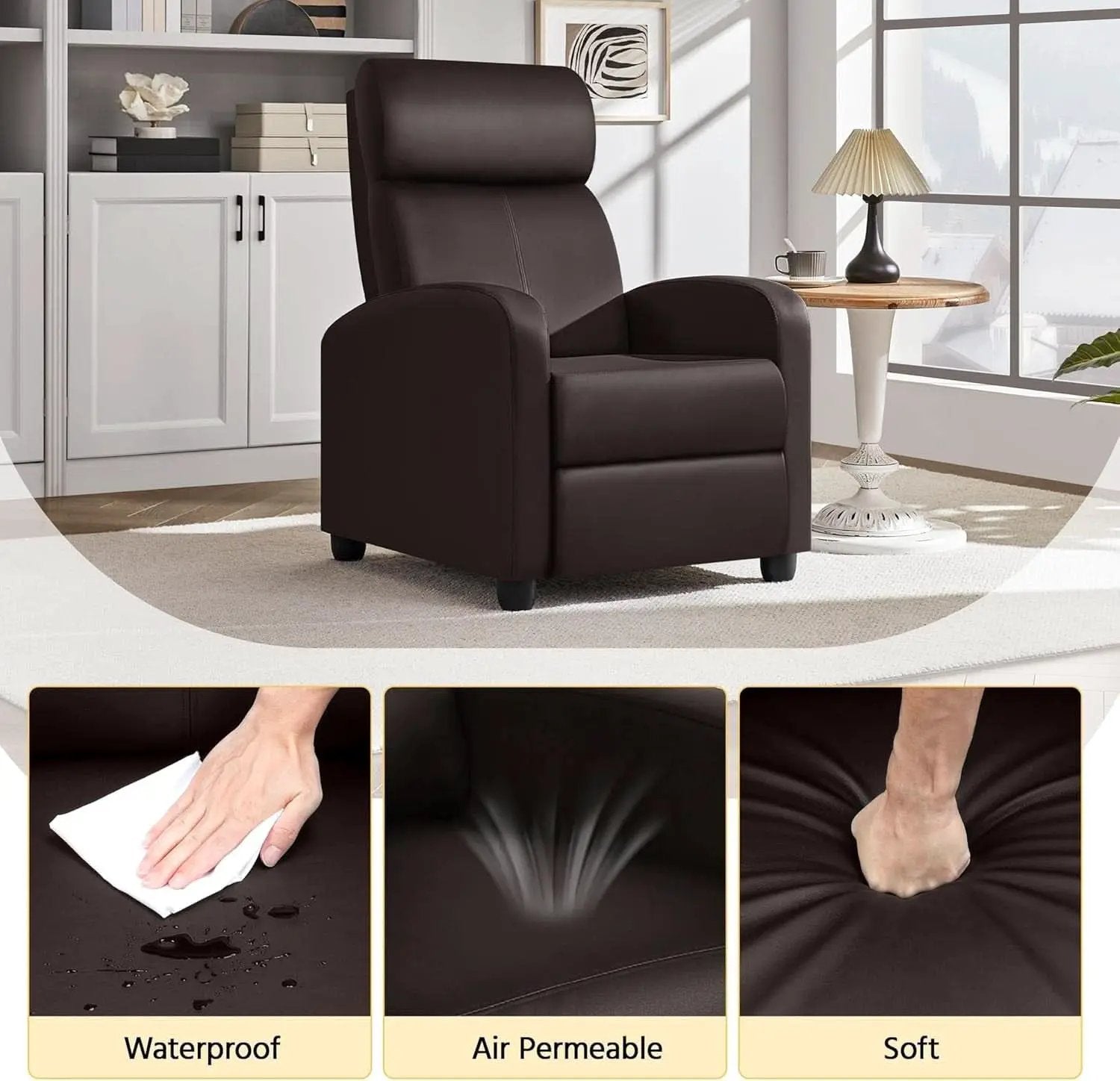 Faux Leather Adjustable Recliner Chair Brown Home Theater from PriceLows™