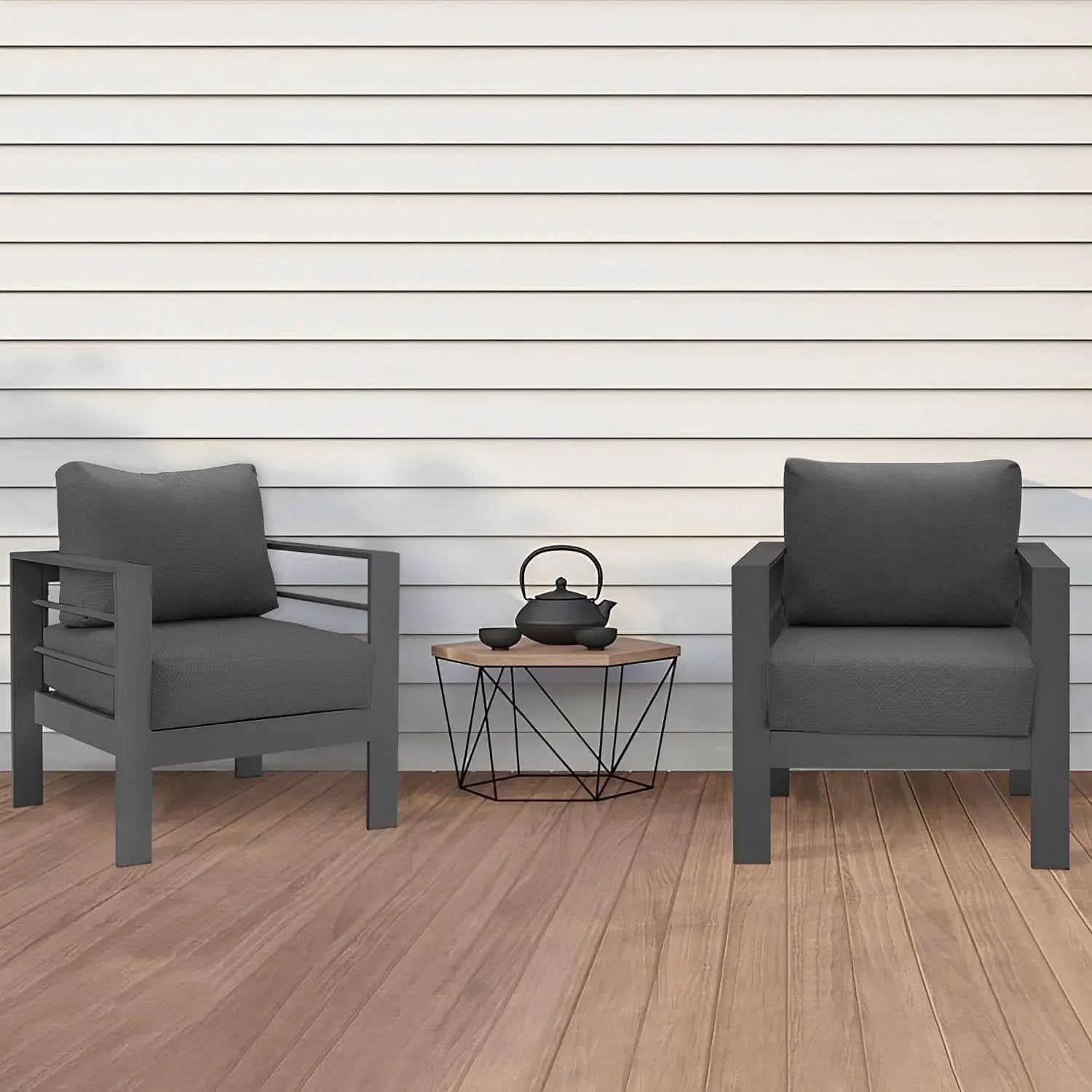 All-Weather Outdoor Metal Armchair Set with Cushions from PriceLows™