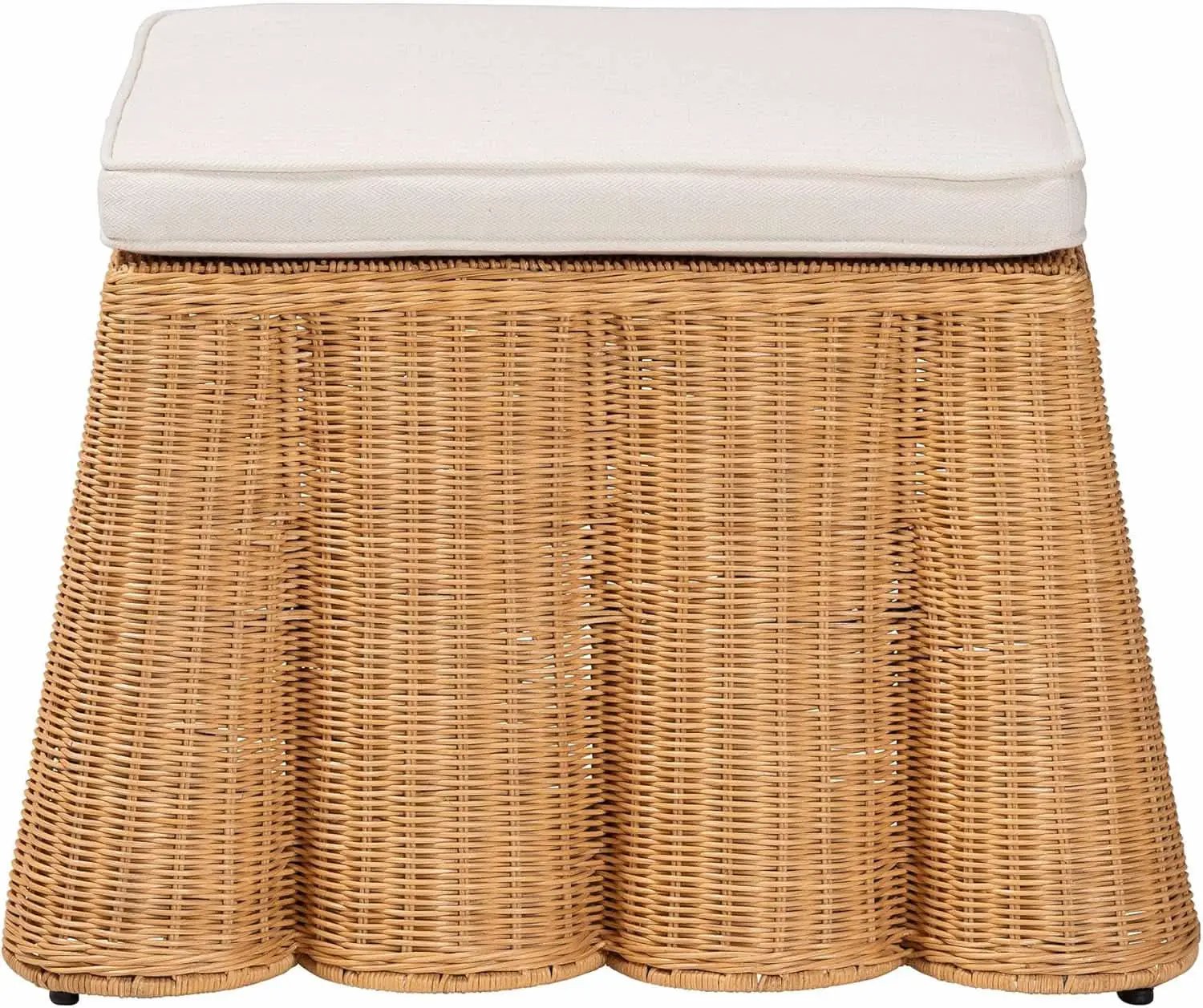 Honey Bohemian Scallop Rattan Ottoman Plush Cushion from PriceLows™