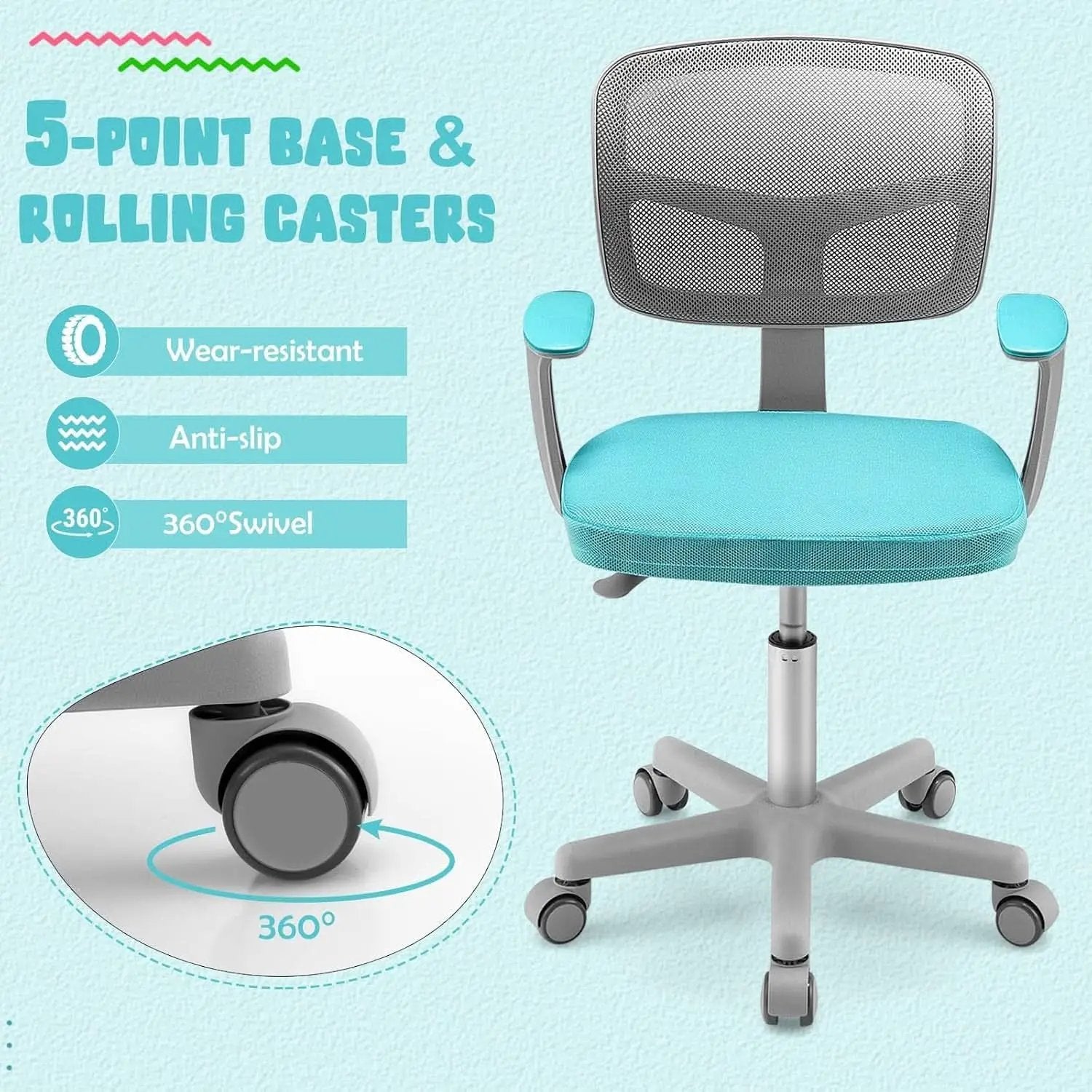Ergonomic Kids Desk Chair With Lumbar Support Cyan from PriceLows™