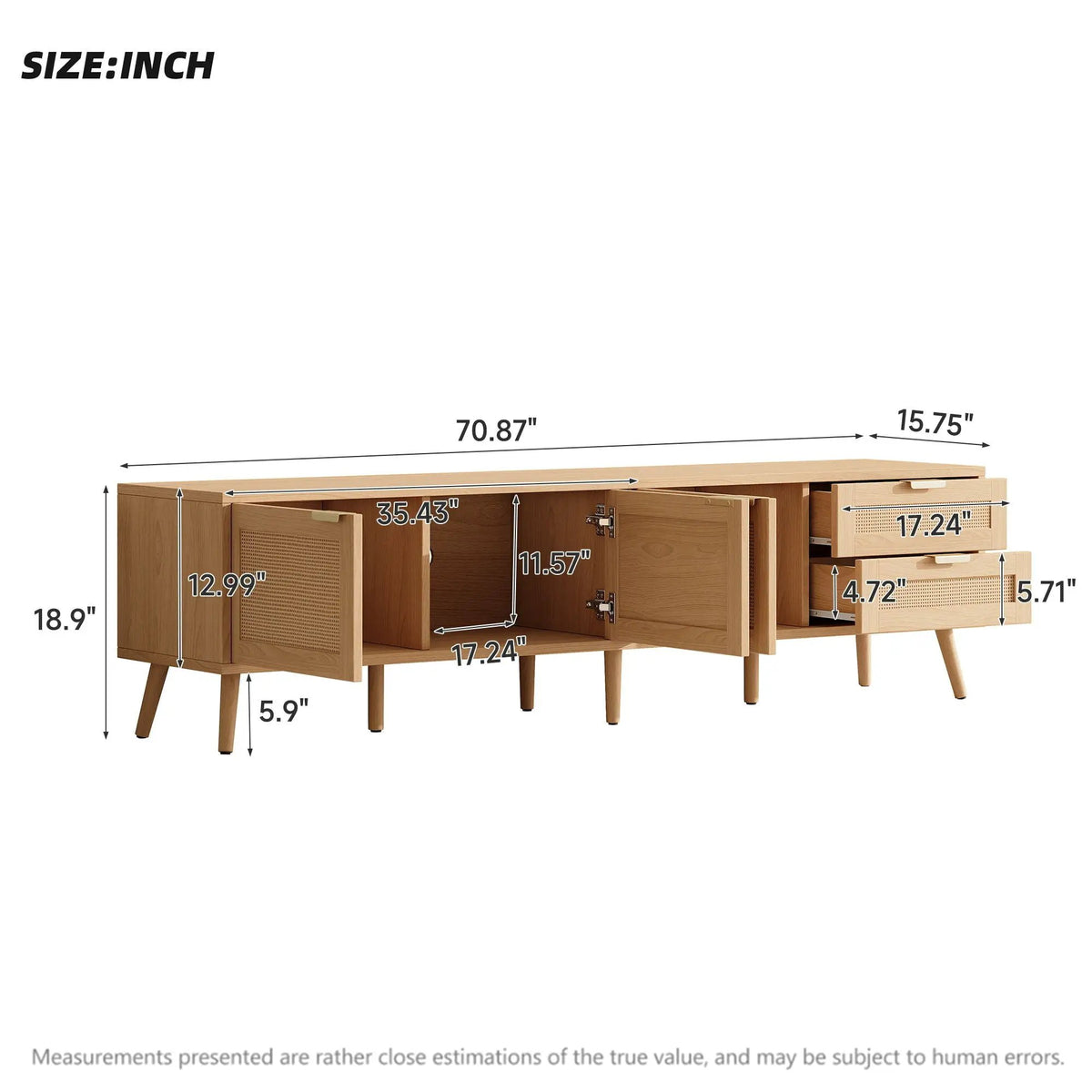 TV Stand | 2 Drawers | Cable Management | Natural Rattan