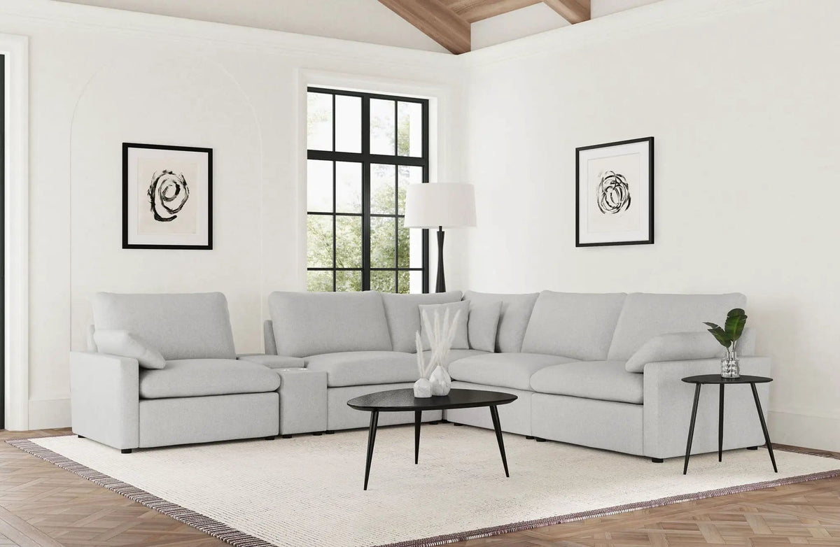 Collins 6-piece Modular Power Reclining Sectional | 6-Piece Set | Engineered Wood & Polyester | Grey