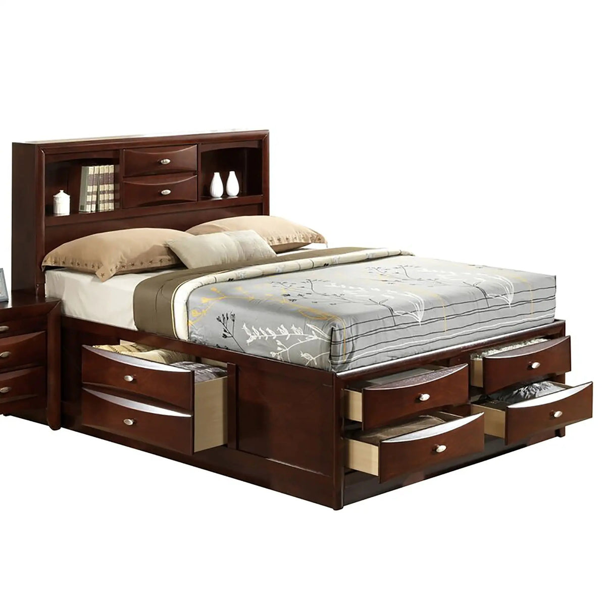 Lucille Storage Bed | Bookcase Headboard | Six Drawers | Fully Slatted Design