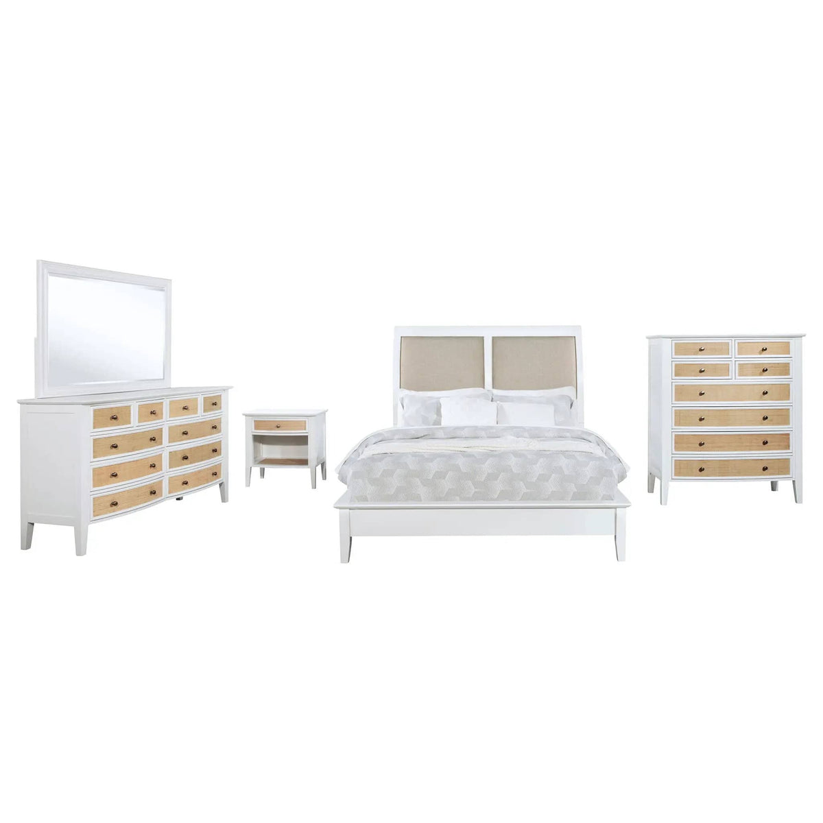 Bexhill 5-piece Eastern King Bedroom Set | 5-Piece Set | Linen & Fabric | White