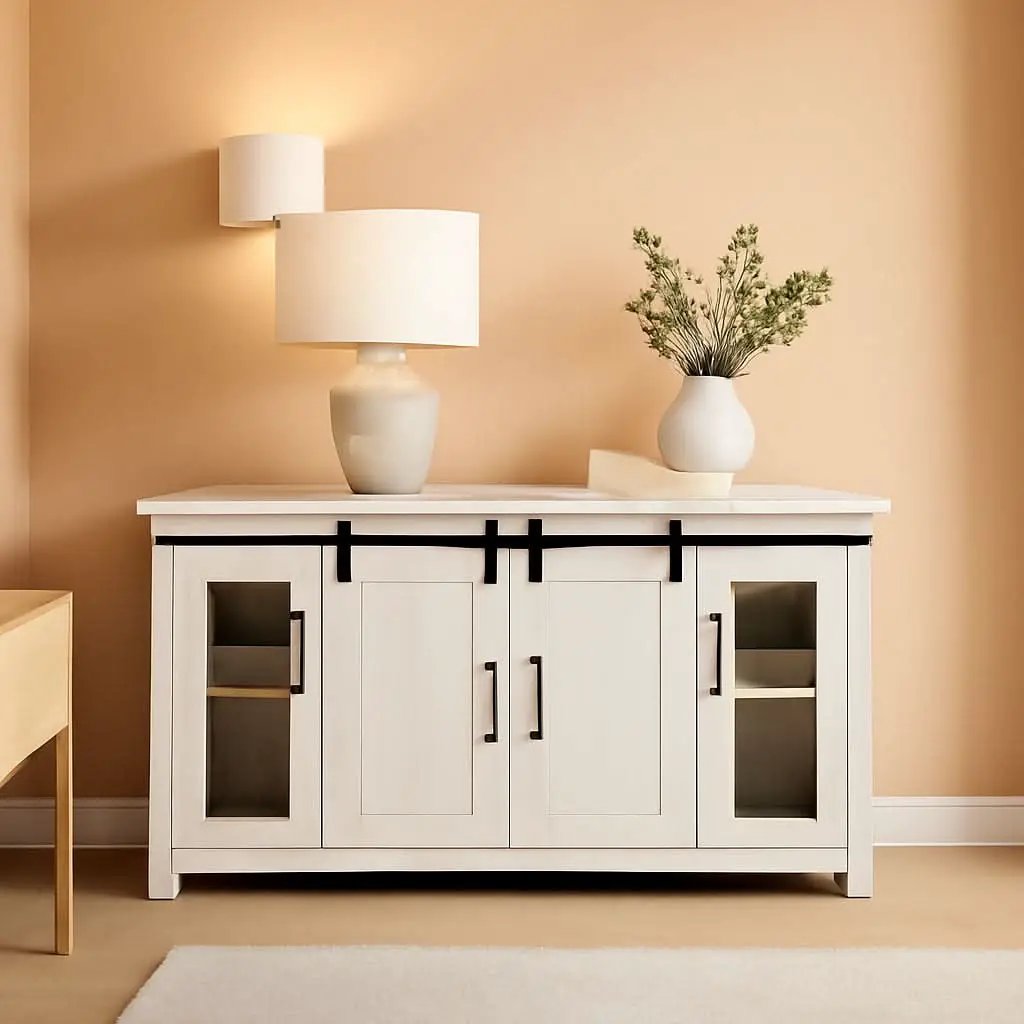 65 Inch Solid Wood TV Stand In Antique White With Storage from PriceLows™