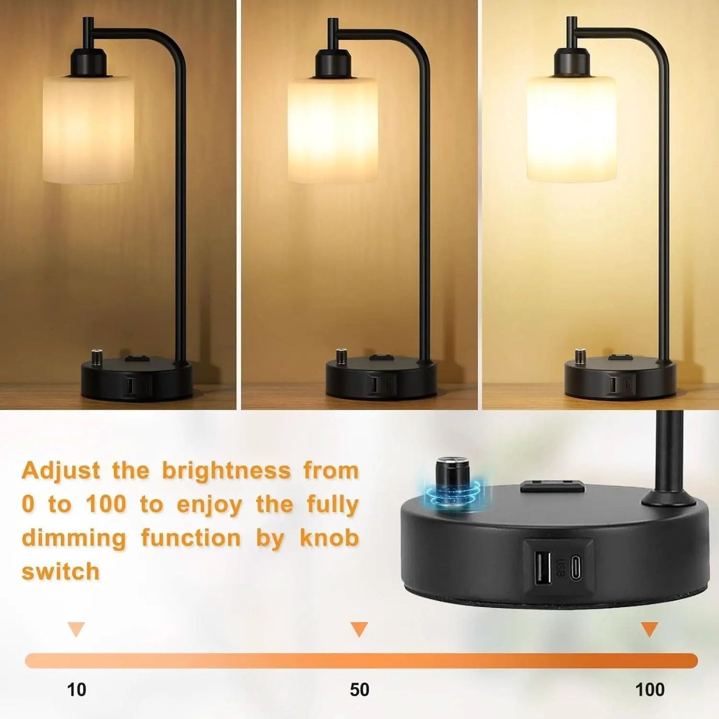 Industrial Black Dimmable Bedside Lamps With USB Ports from PriceLows™